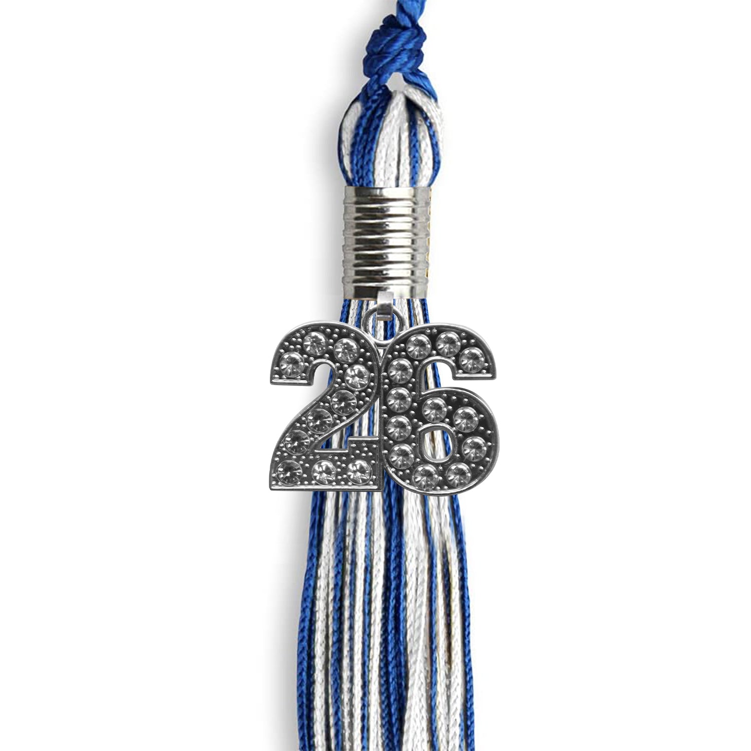 Royal Blue/White Mixed Color Graduation Tassel with Silver Date Drop - Endea Graduation