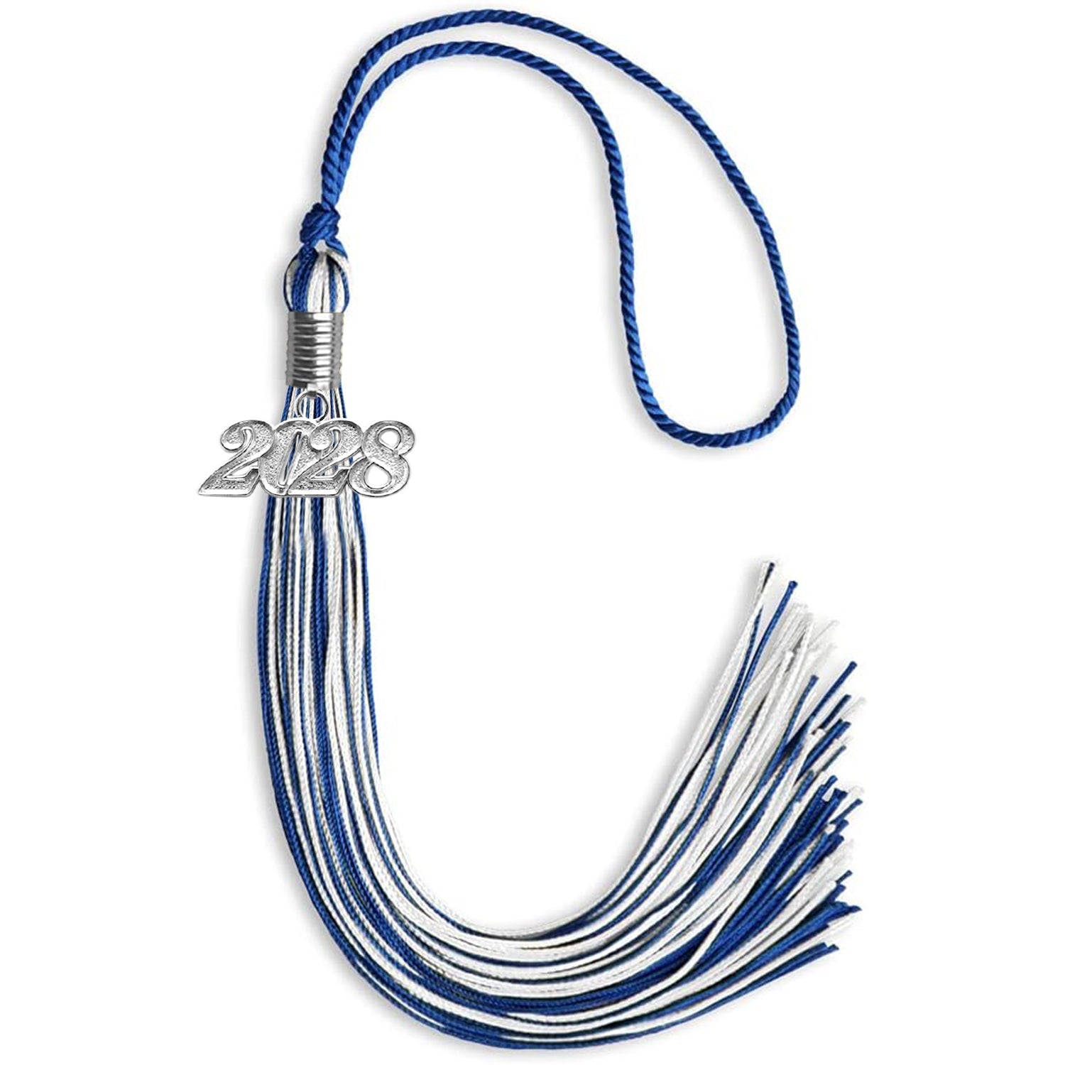 Royal Blue/White Mixed Color Graduation Tassel with Silver Date Drop - Endea Graduation