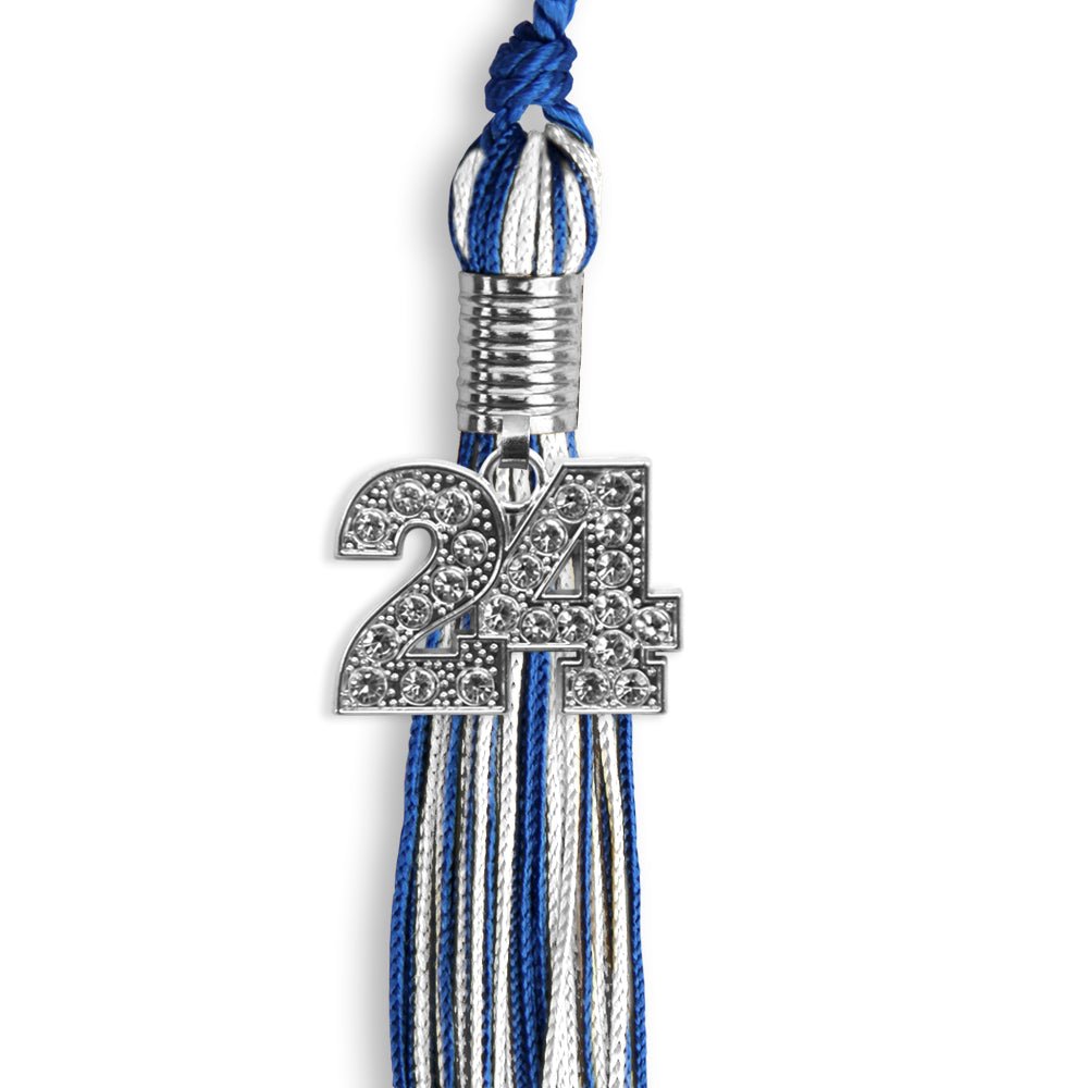 Royal Blue/White Mixed Color Graduation Tassel with Silver Date Drop - Endea Graduation