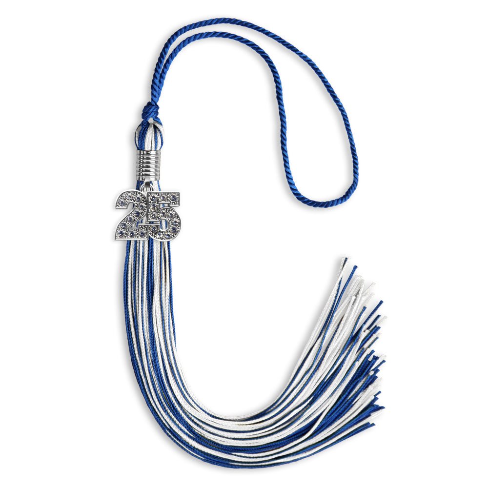 Royal Blue/White Mixed Color Graduation Tassel with Silver Date Drop - Endea Graduation