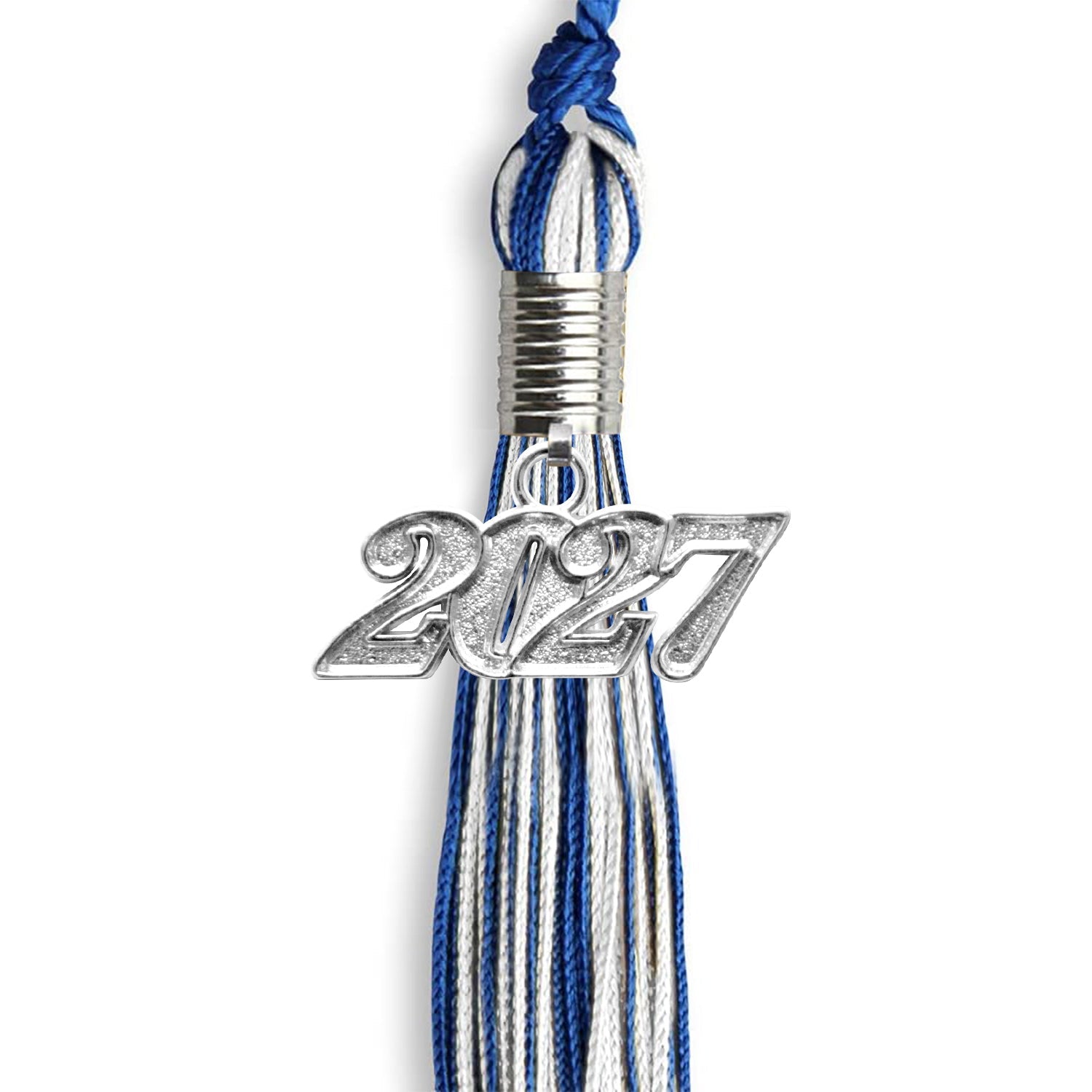 Royal Blue/White Mixed Color Graduation Tassel with Silver Date Drop - Endea Graduation