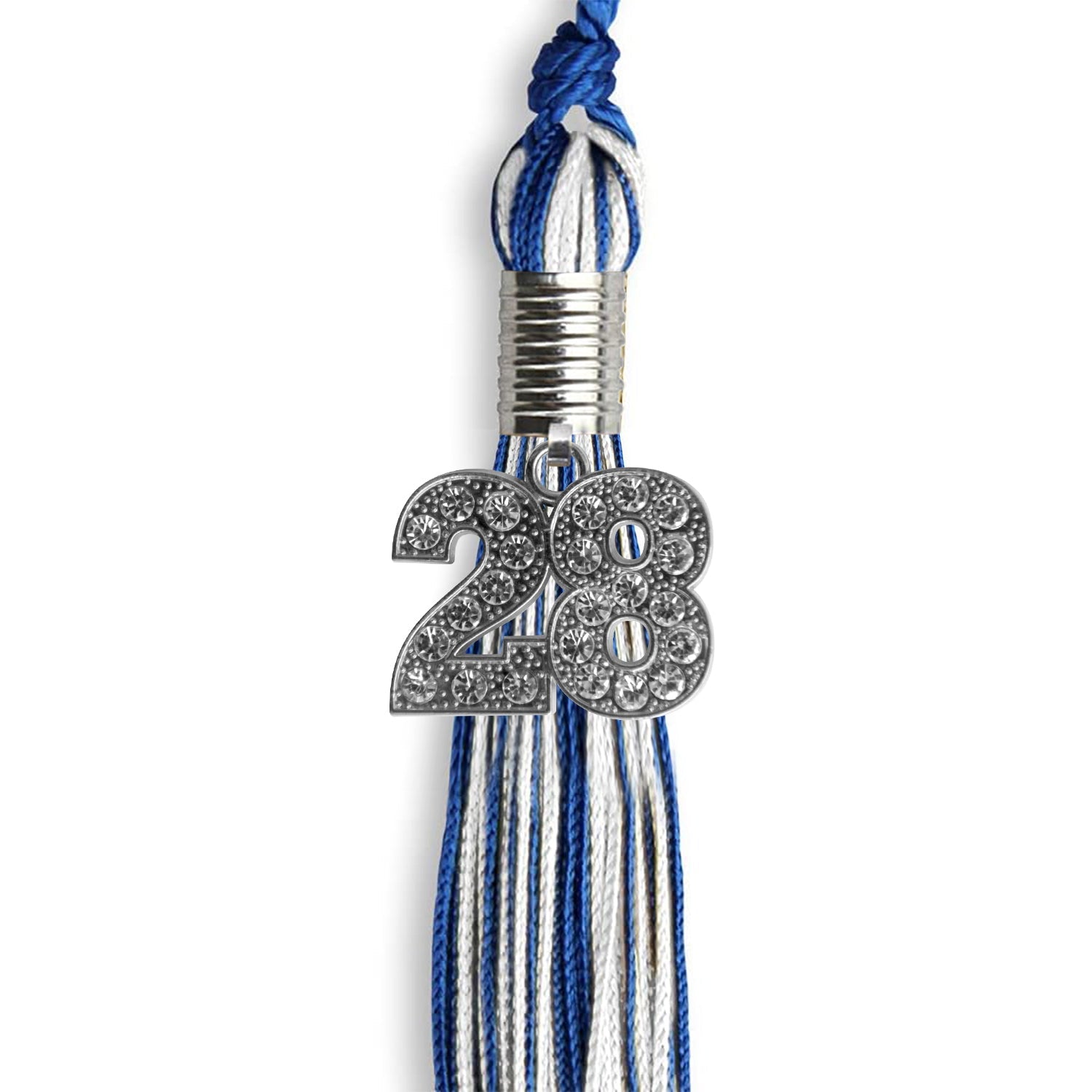 Royal Blue/White Mixed Color Graduation Tassel with Silver Date Drop - Endea Graduation