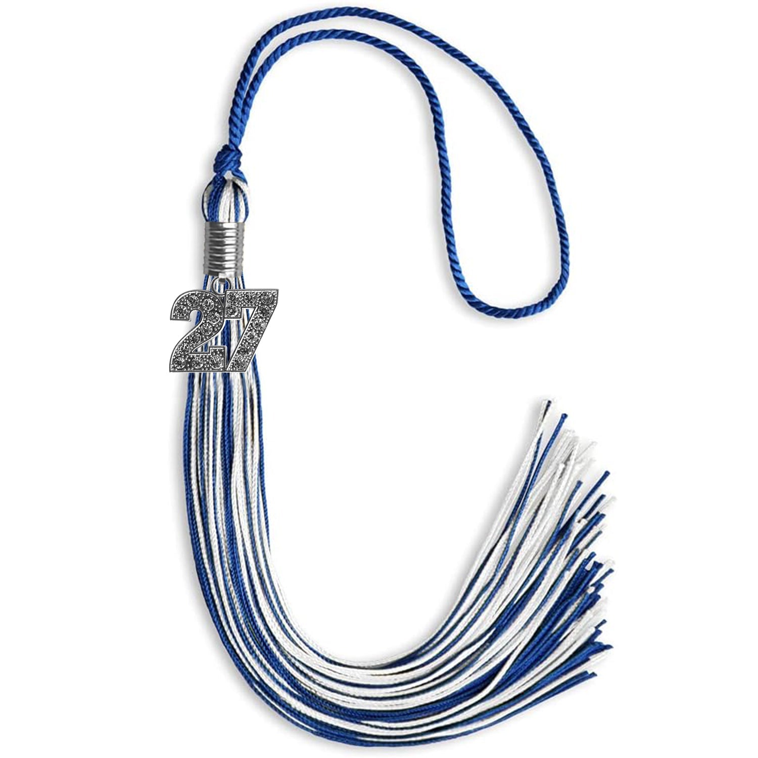 Royal Blue/White Mixed Color Graduation Tassel with Silver Date Drop - Endea Graduation