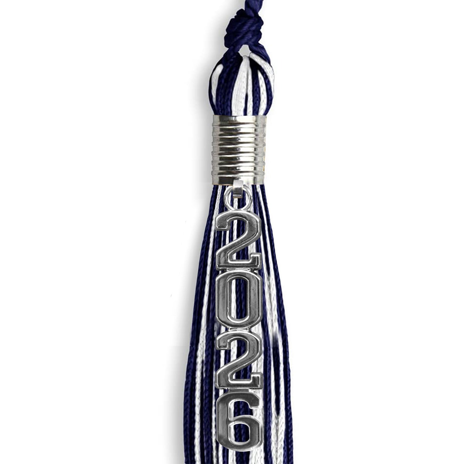 Royal Blue/White Mixed Color Graduation Tassel with Stacked Silver Date Drop - Endea Graduation