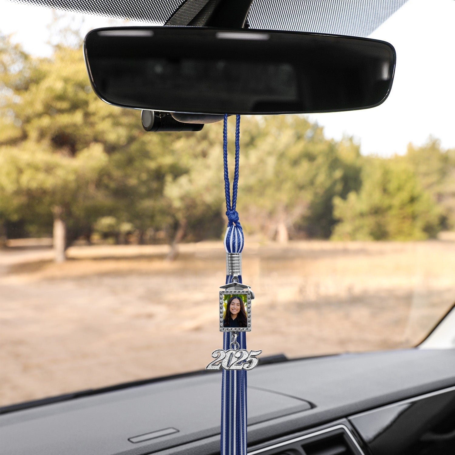 Royal Blue/White Tassel with Photo Frame Charm and Year Date Drop - Endea Graduation