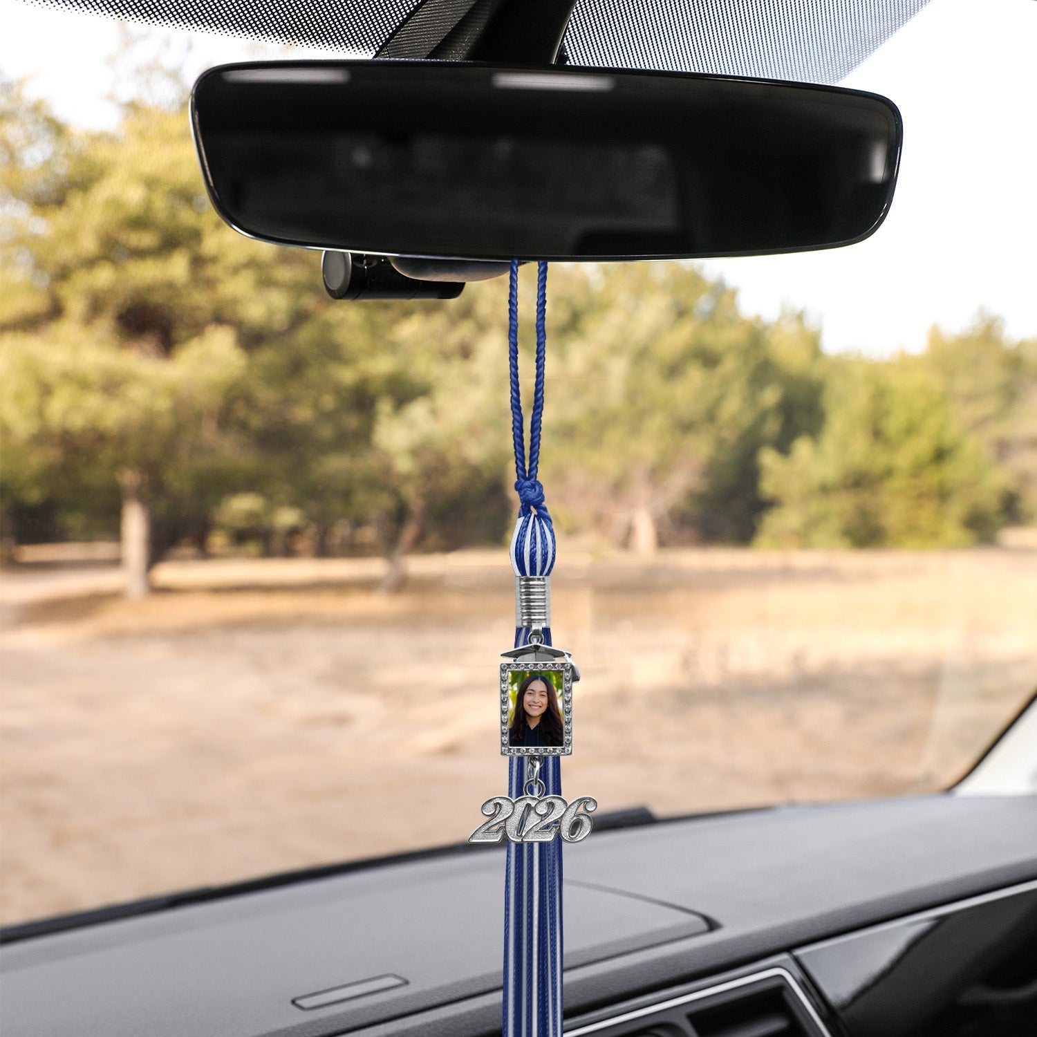 Royal Blue/White Tassel with Photo Frame Charm and Year Date Drop - Endea Graduation