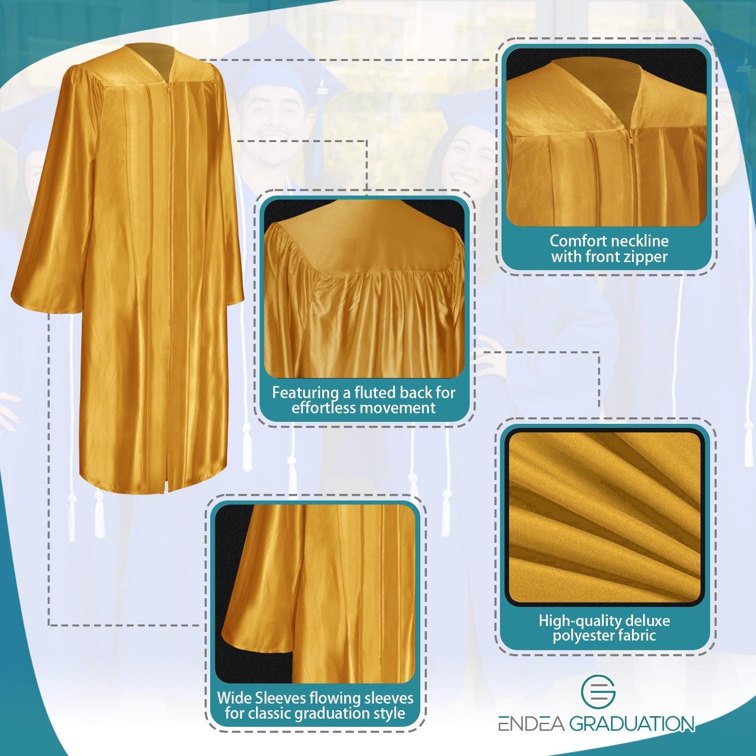 Shiny Antique Gold Graduation Gown - Endea Graduation