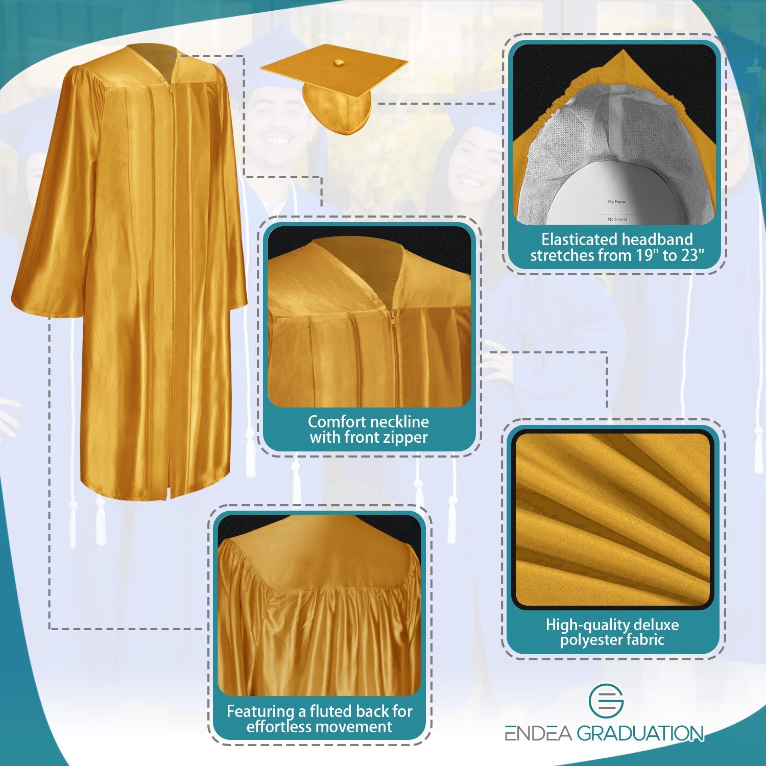 Shiny Antique Gold Graduation Gown & Cap - Endea Graduation