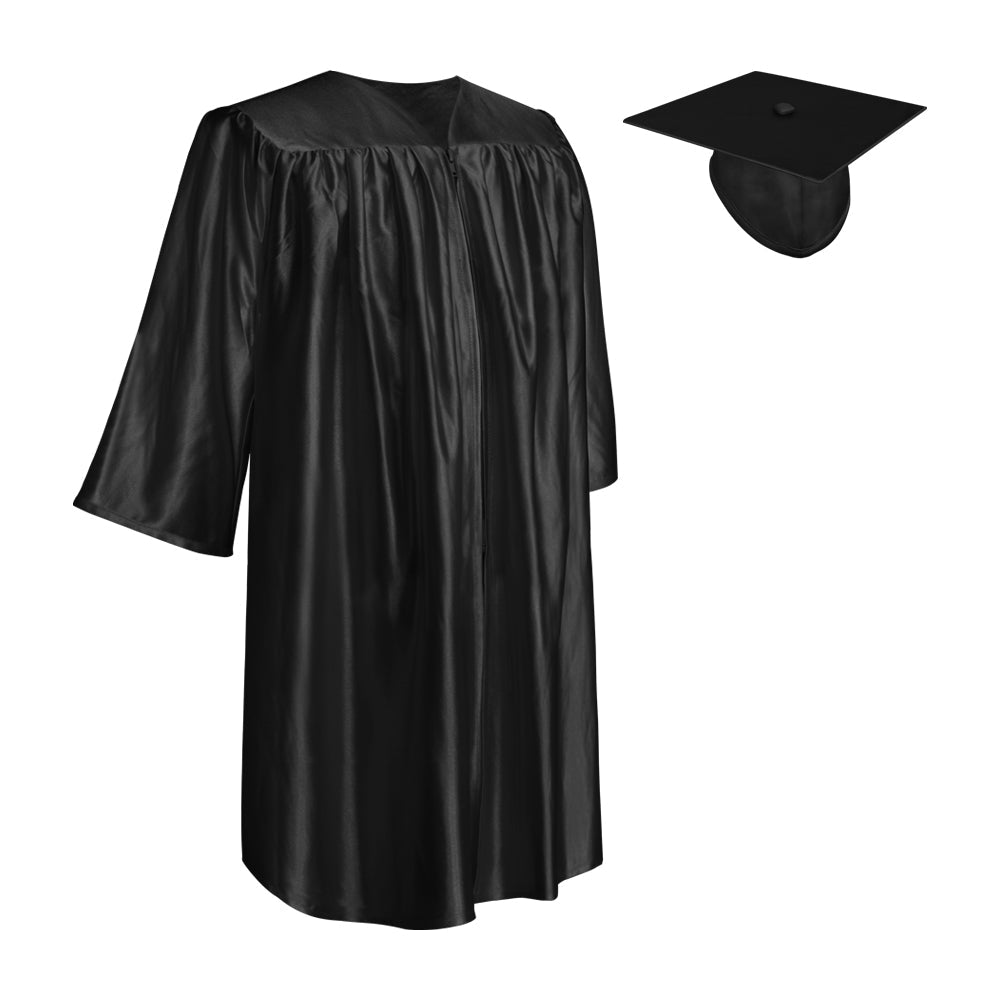 Shiny Black Graduation Cap and Gown for Pre - school - Endea Graduation
