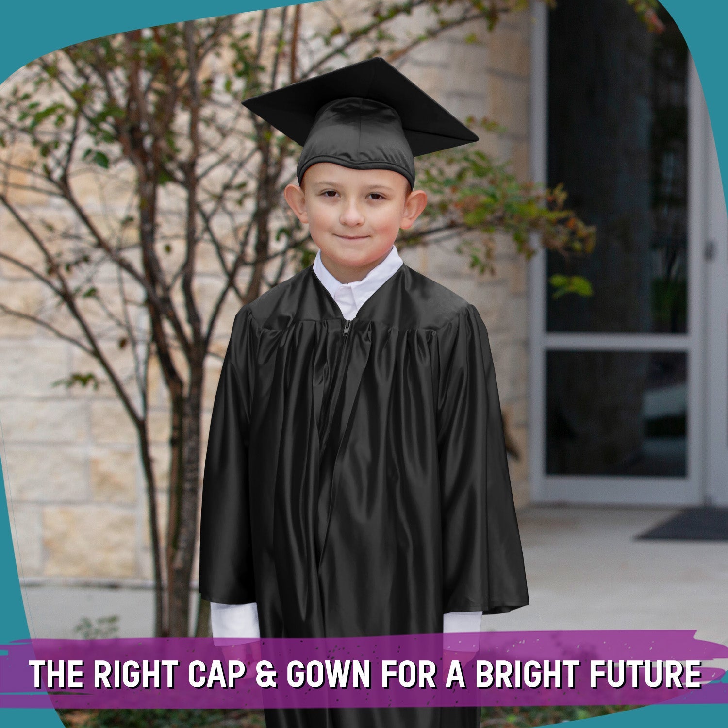 Shiny Black Graduation Cap and Gown for Pre - school - Endea Graduation