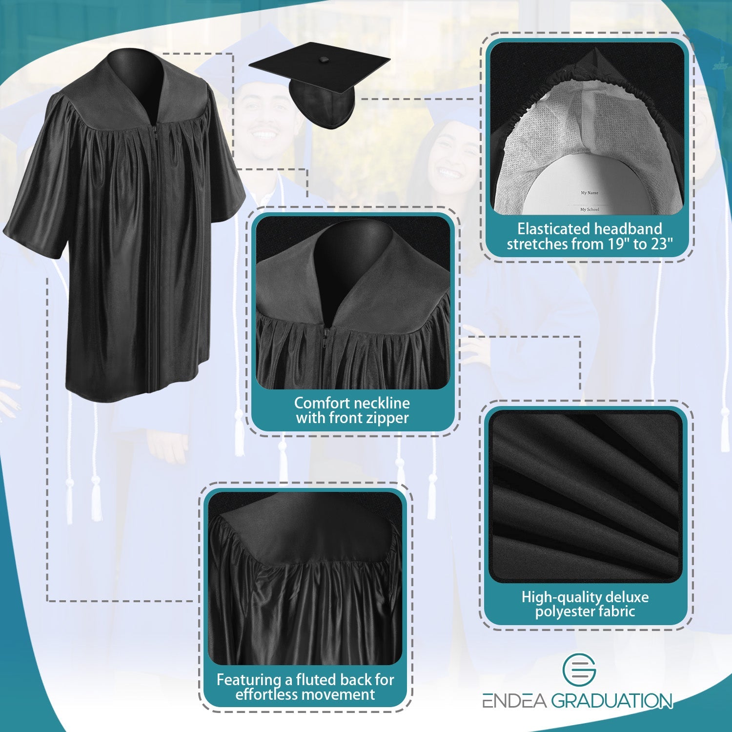Shiny Black Graduation Cap and Gown for Pre - school - Endea Graduation