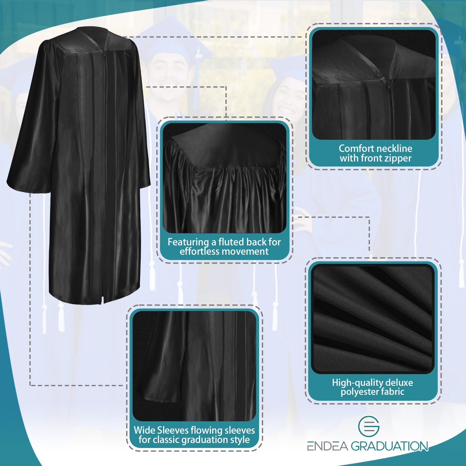 Shiny Black Graduation Gown - Endea Graduation