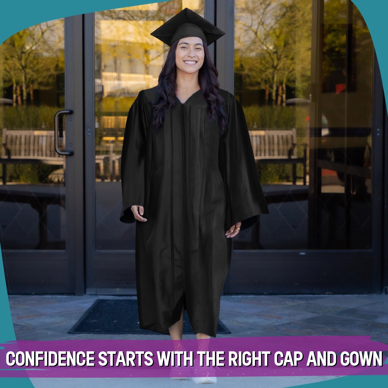Endea Graduation Shiny Black Graduation Gown Cap