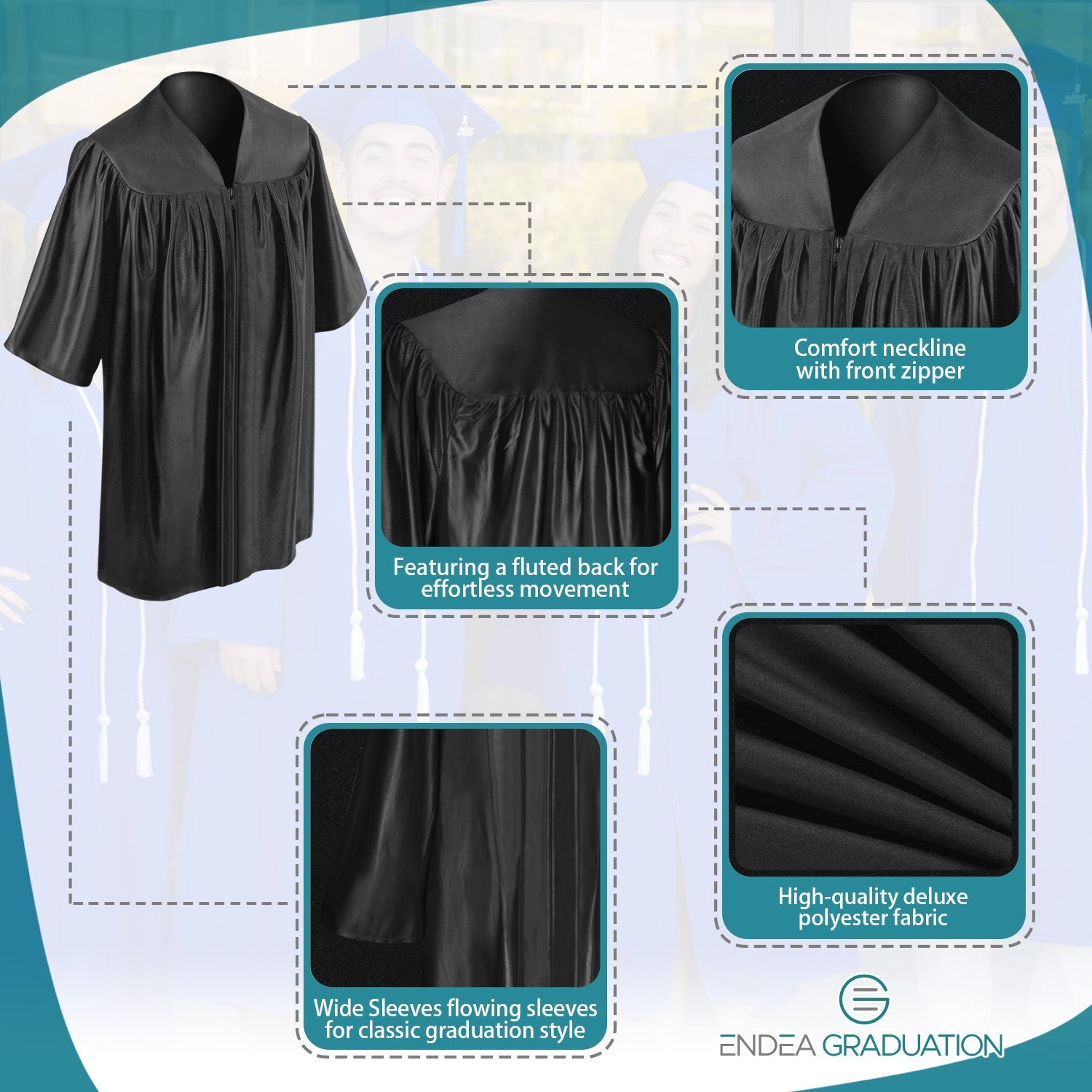 Shiny Black Graduation Gown for Preschool - Endea Graduation