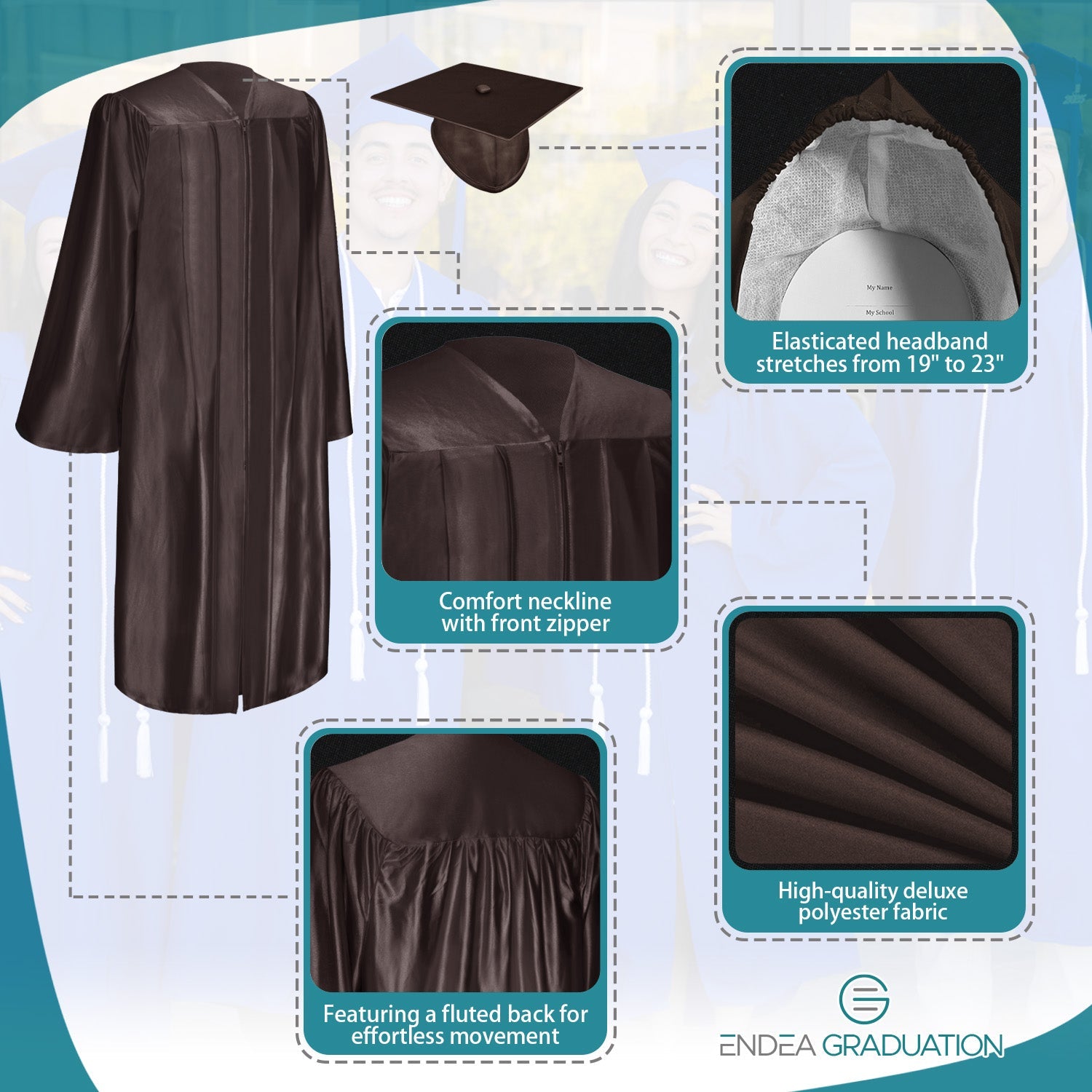 Shiny Brown Graduation Gown & Cap - Endea Graduation