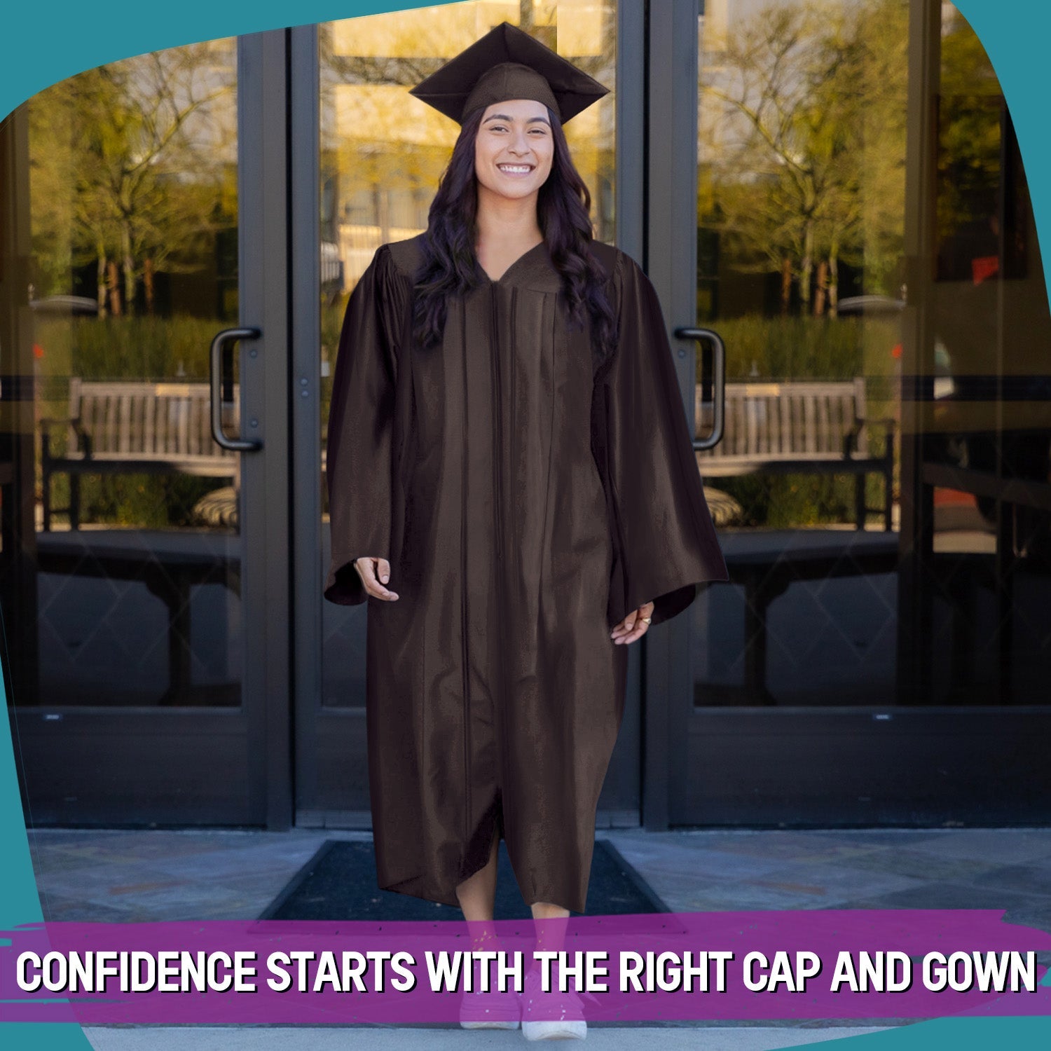 Shiny Brown Graduation Gown & Cap