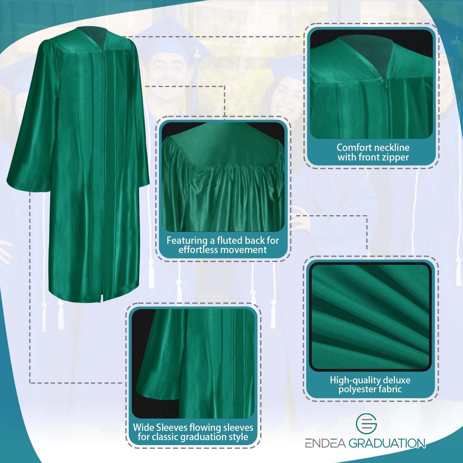 Shiny Emerald Green Graduation Gown - Endea Graduation