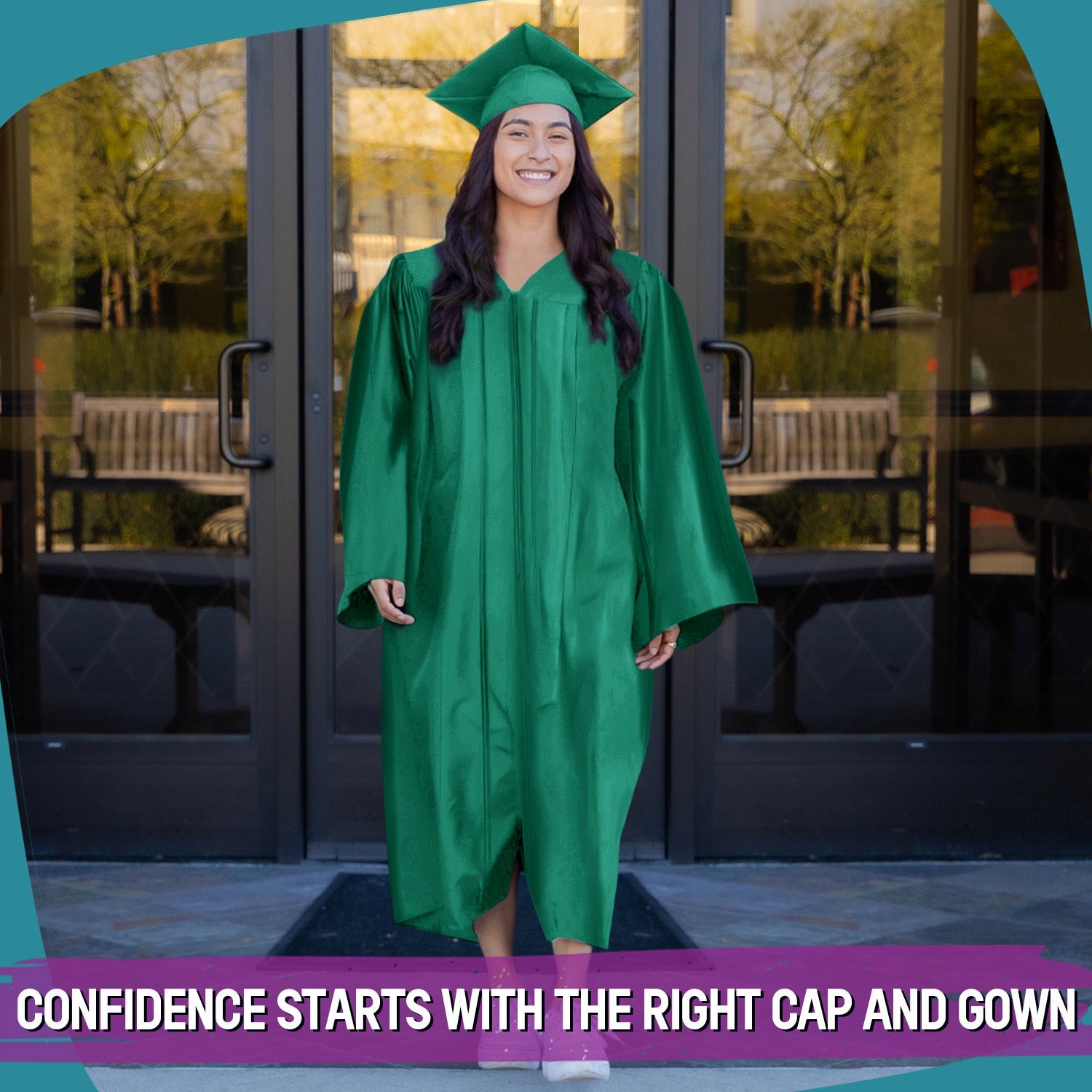 Shiny Emerald Green Graduation Gown & Cap - Endea Graduation