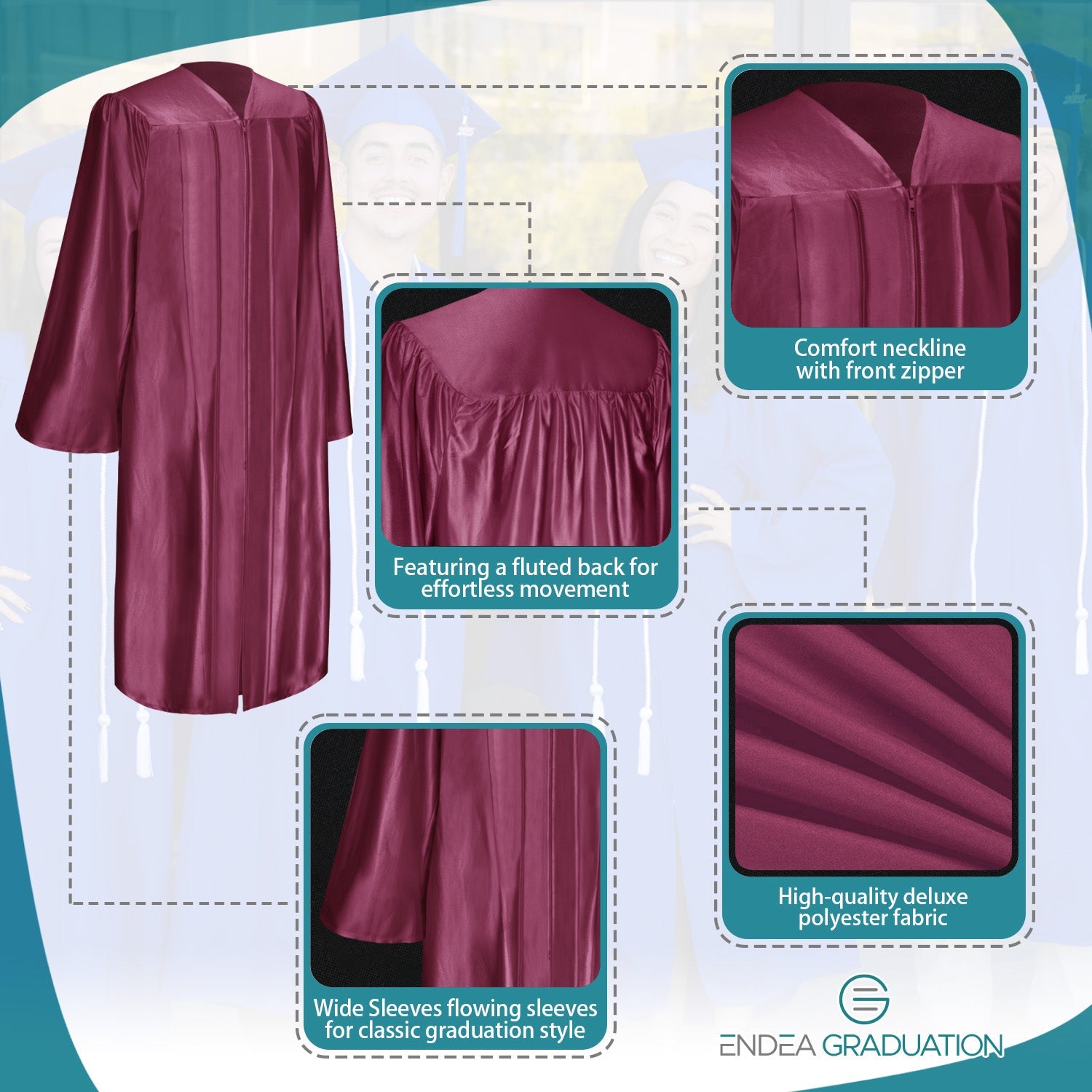 Shiny Garnet Graduation Gown - Endea Graduation