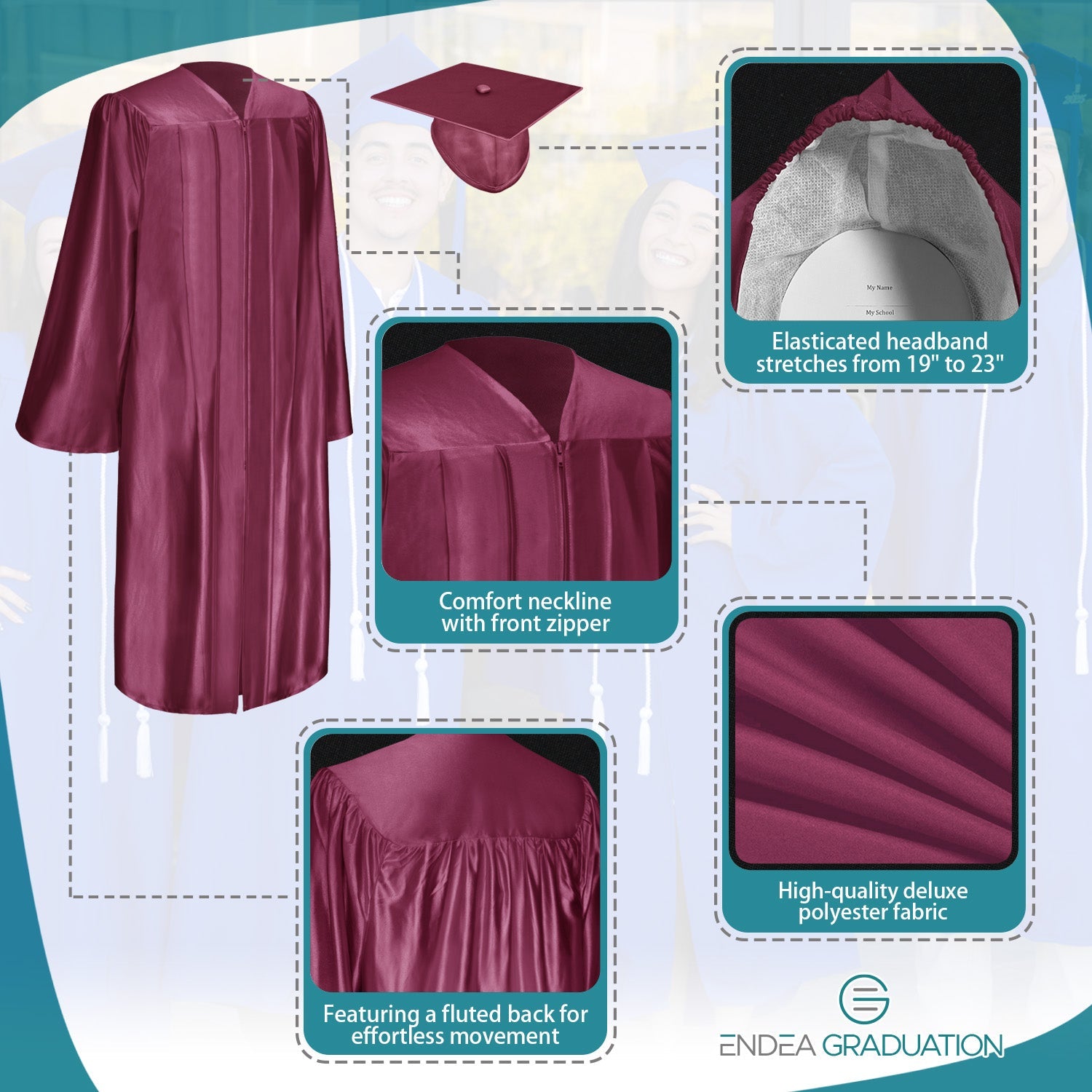 Endea Graduation Shiny Garnet Graduation Gown Cap Endea Graduation Shiny Garnet Graduation Gown Cap