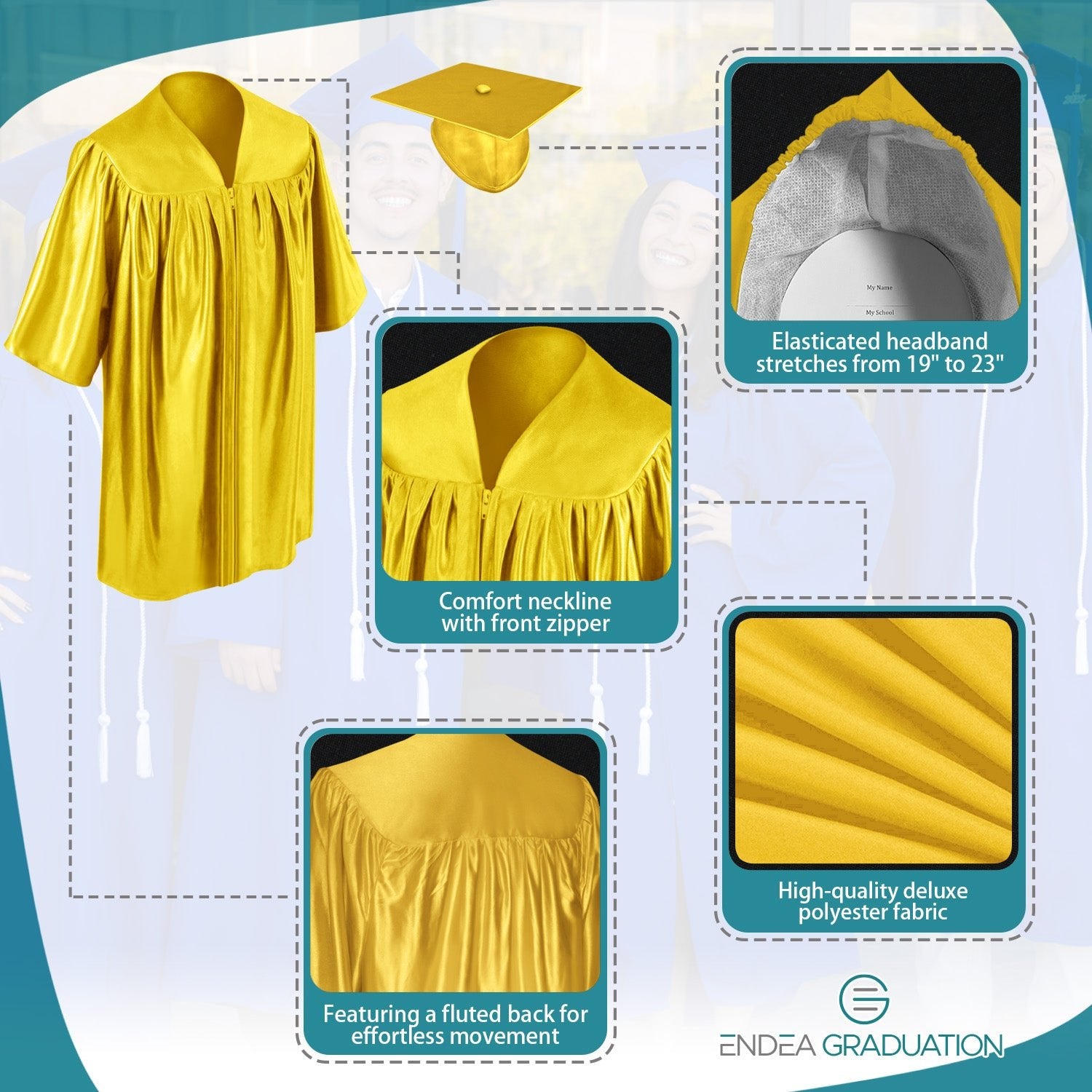 Shiny Gold Graduation Cap and Gown for Pre - school - Endea Graduation