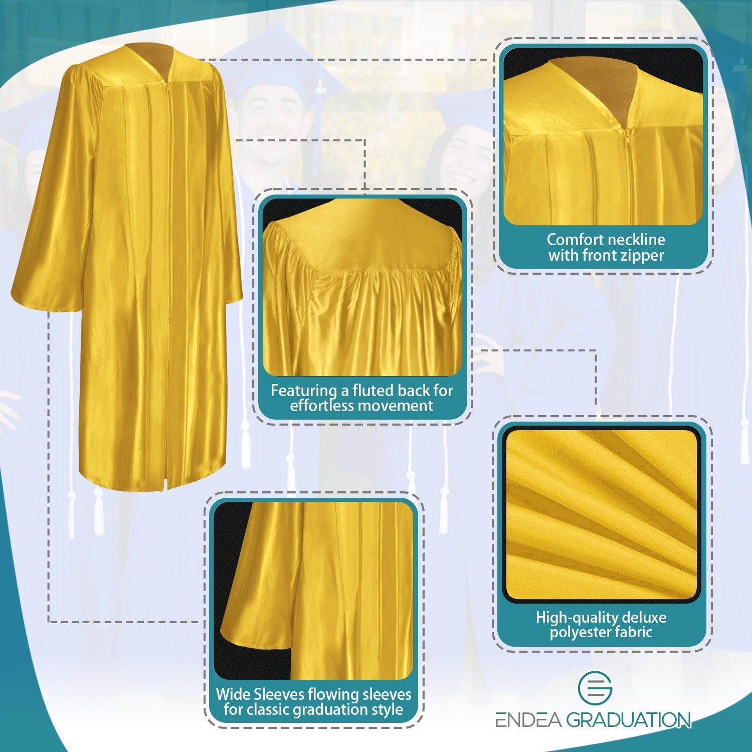 Shiny Gold Graduation Gown - Endea Graduation