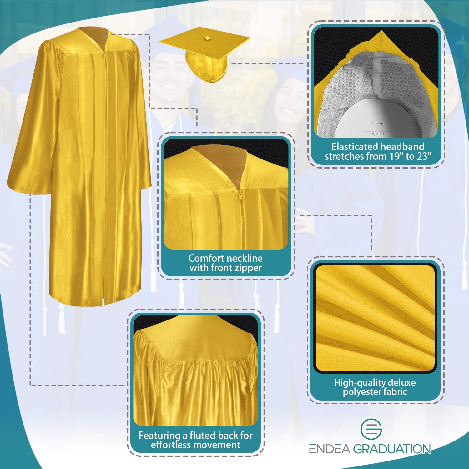 Shiny Gold Graduation Gown & Cap - Endea Graduation