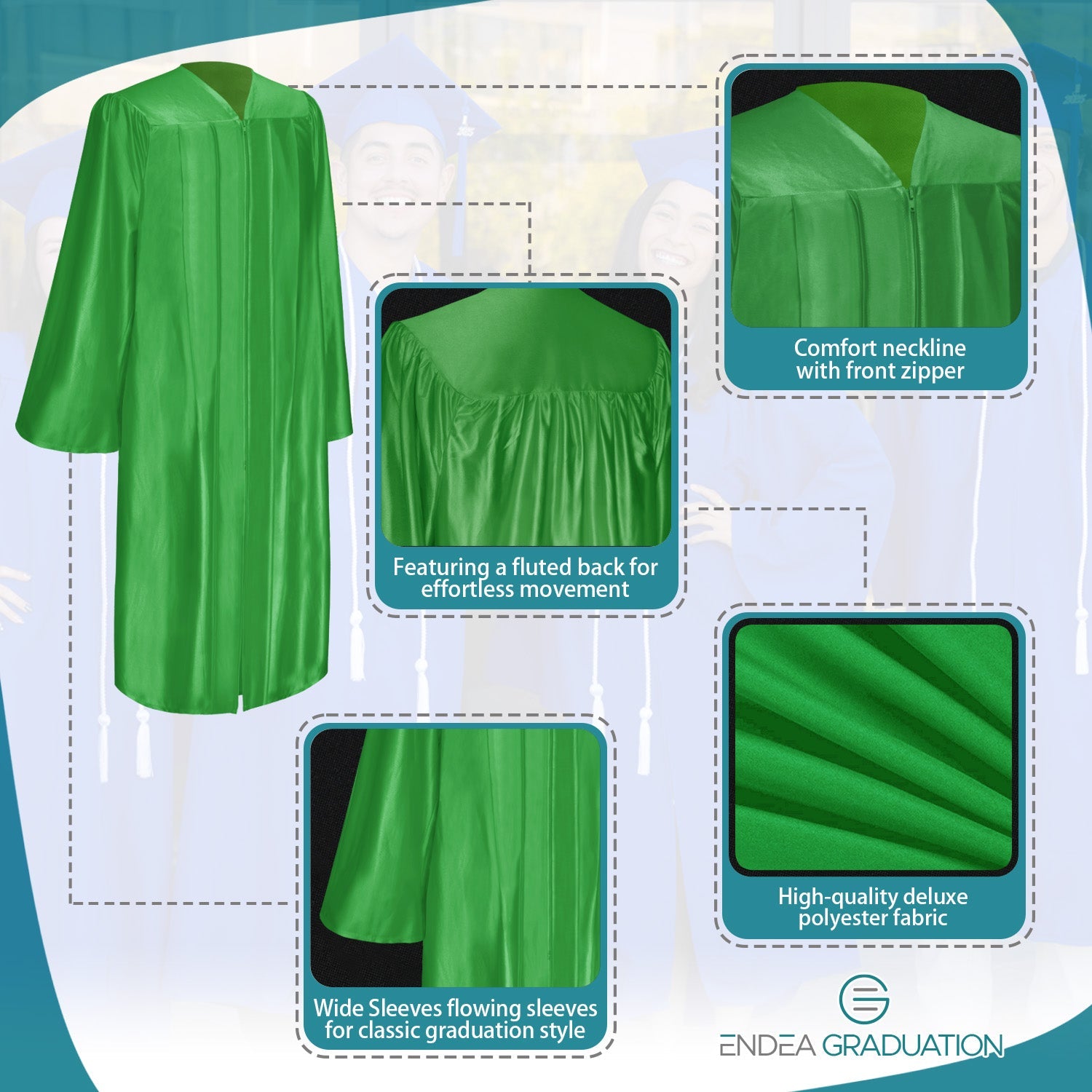 Shiny Green Graduation Gown - Endea Graduation