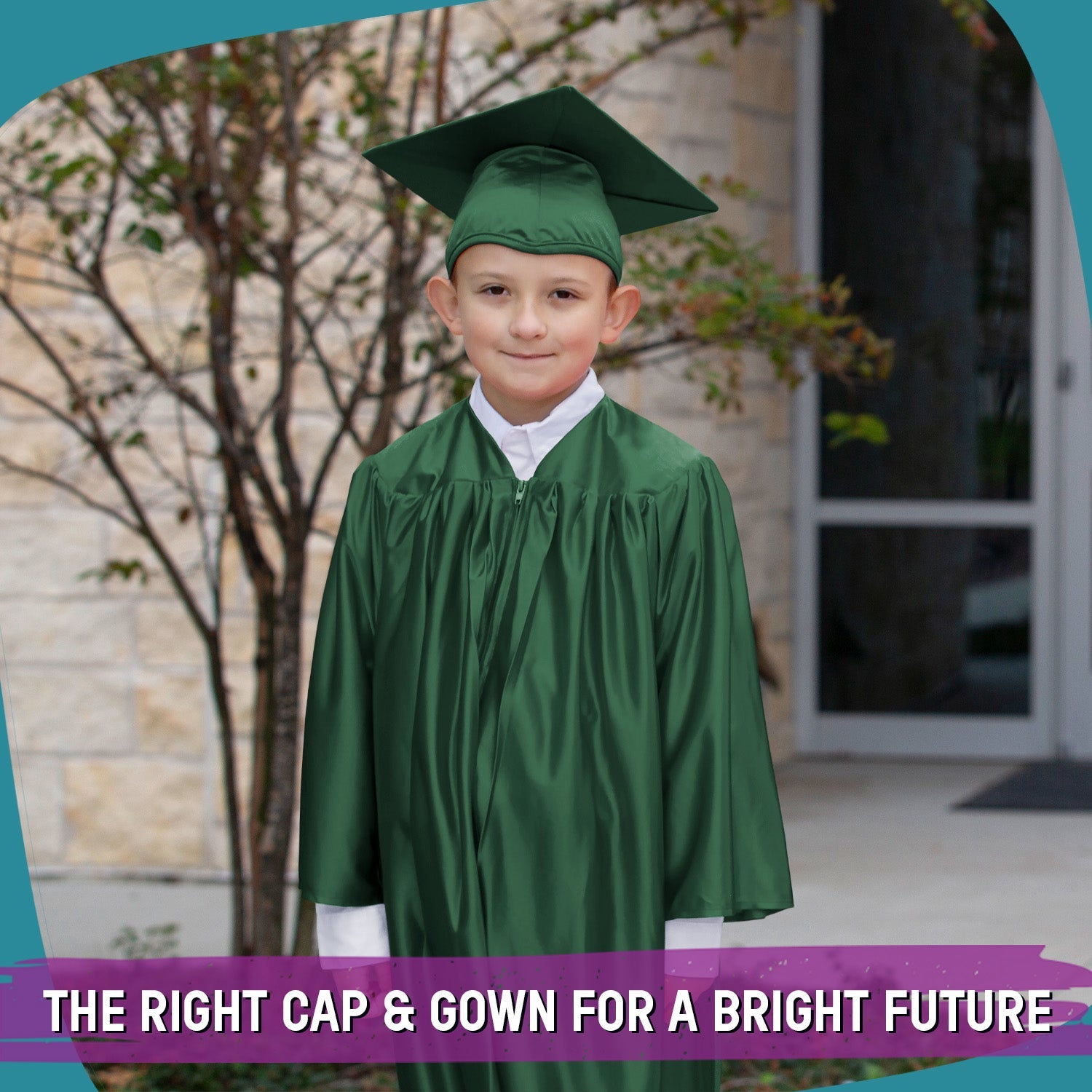Shiny Hunter Green Graduation Cap and Gown for Pre - school - Endea Graduation