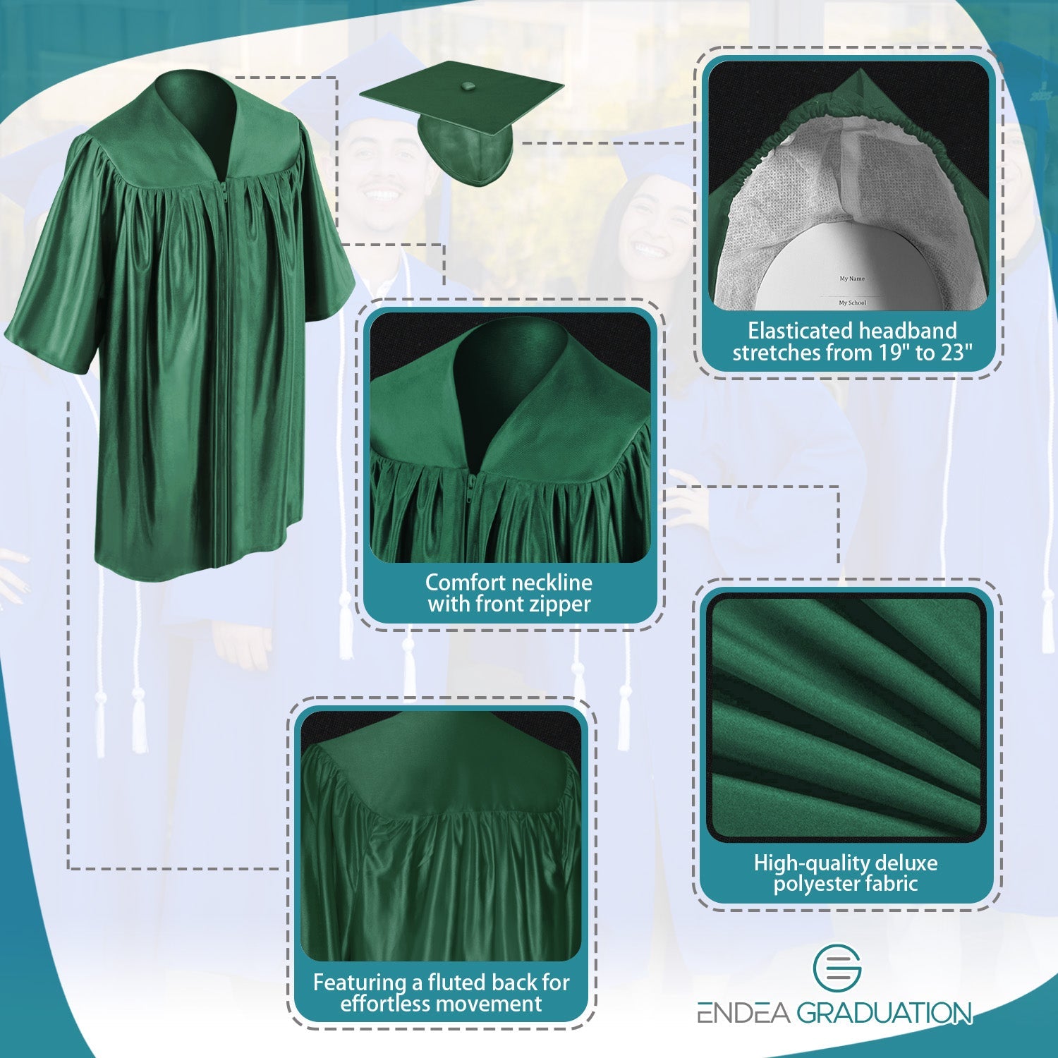 Shiny Hunter Green Graduation Cap and Gown for Pre - school - Endea Graduation