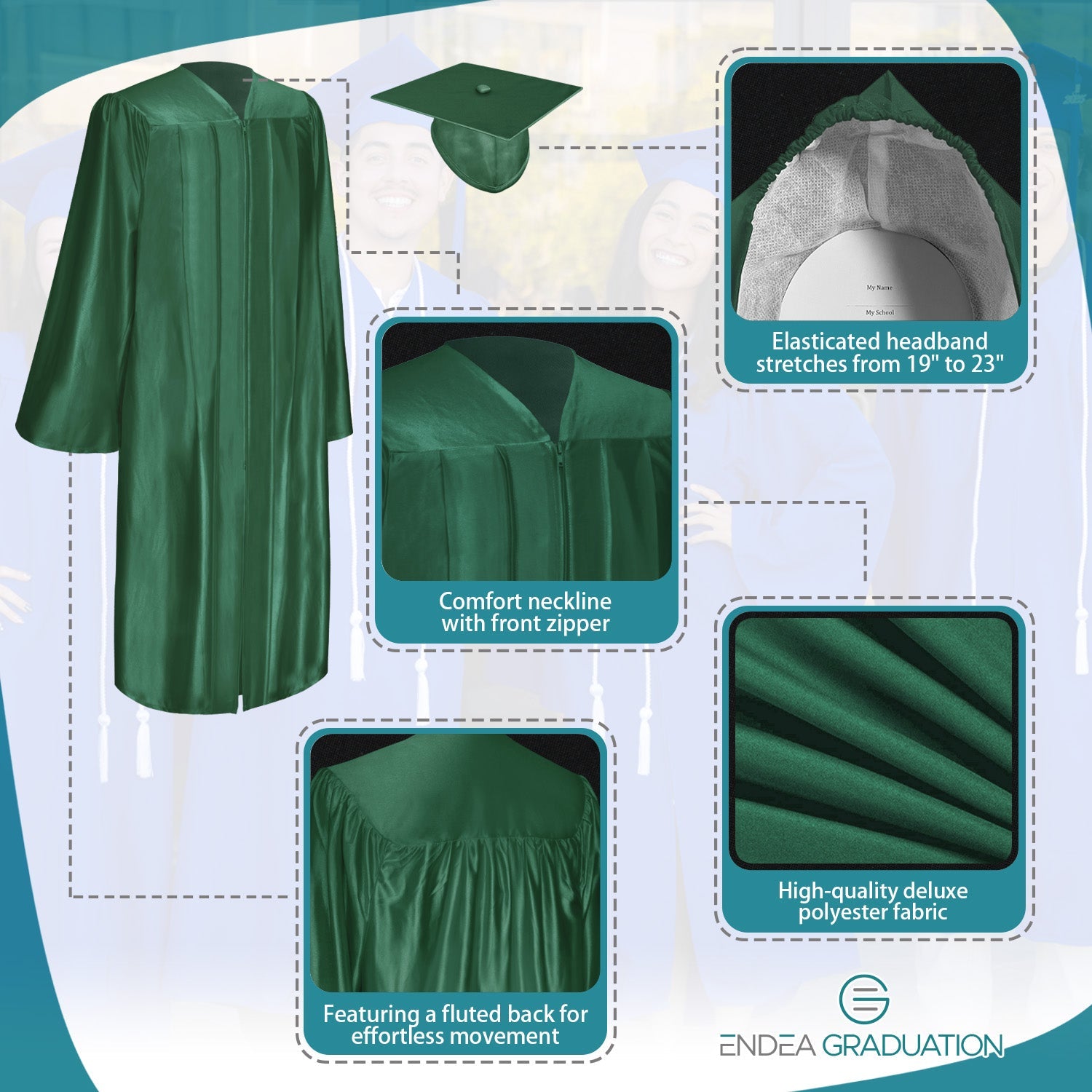 Shiny Hunter Green Graduation Gown & Cap - Endea Graduation