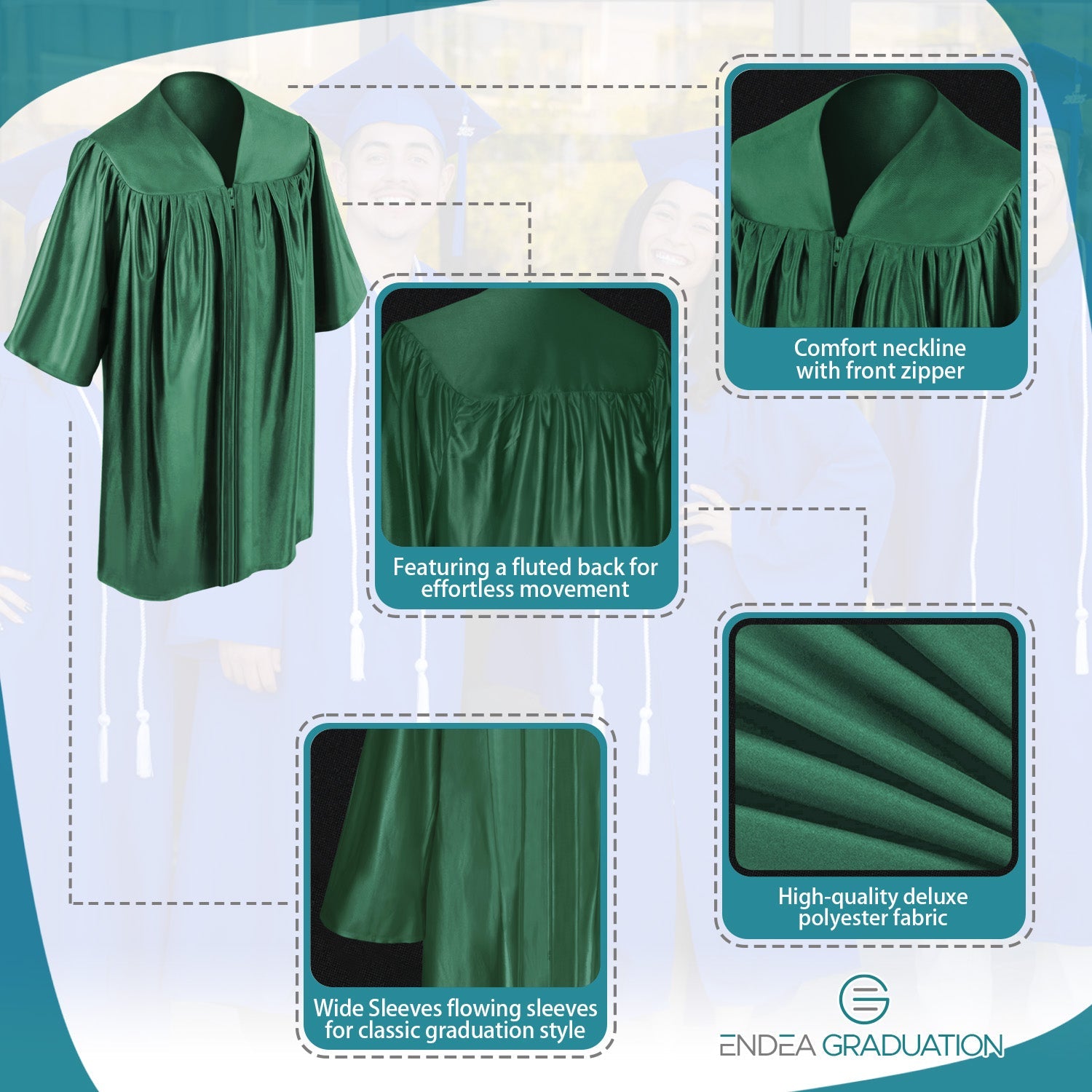 Shiny Hunter Green Graduation Gown for Preschool - Endea Graduation
