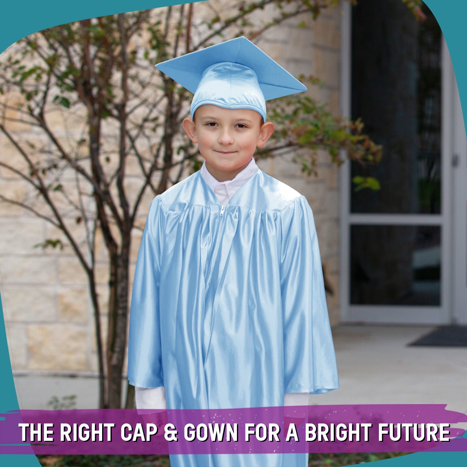 Shiny Light Blue Graduation Cap and Gown for Pre - school - Endea Graduation