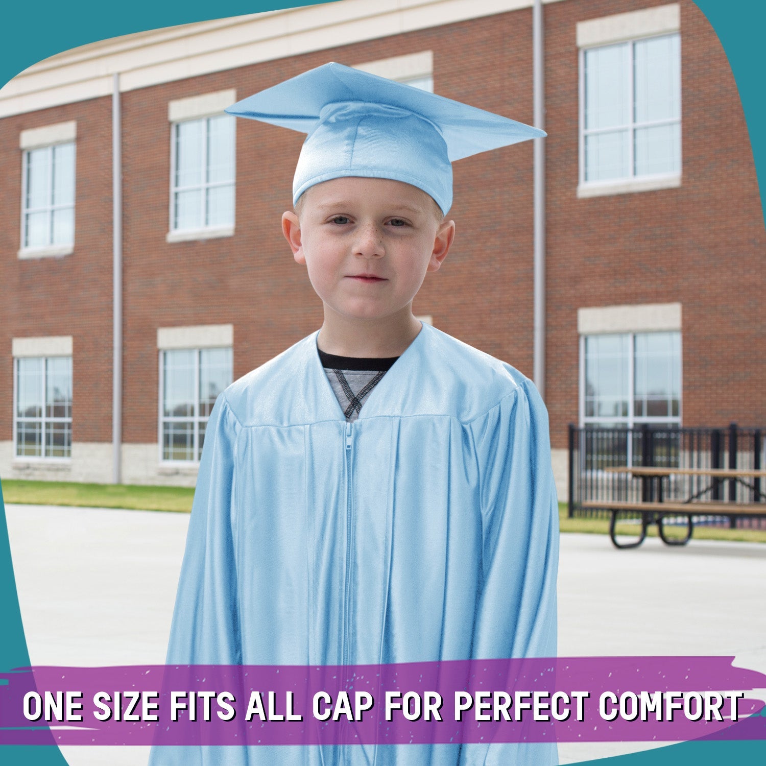 Shiny Light Blue Graduation Cap and Gown for Pre - school - Endea Graduation