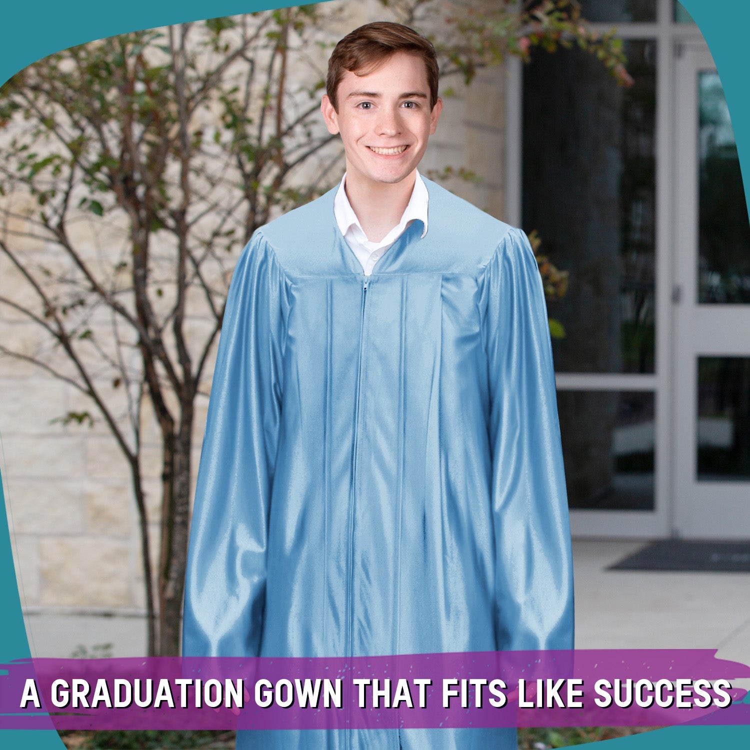Shiny Light Blue Graduation Gown - Endea Graduation