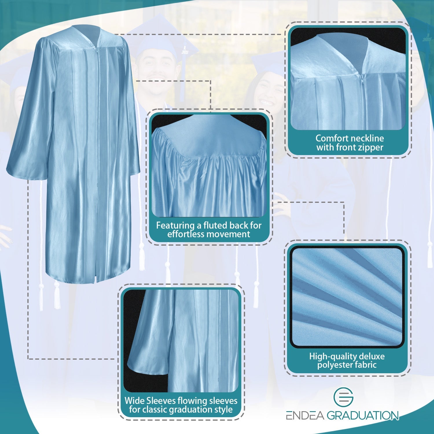 Shiny Light Blue Graduation Gown - Endea Graduation