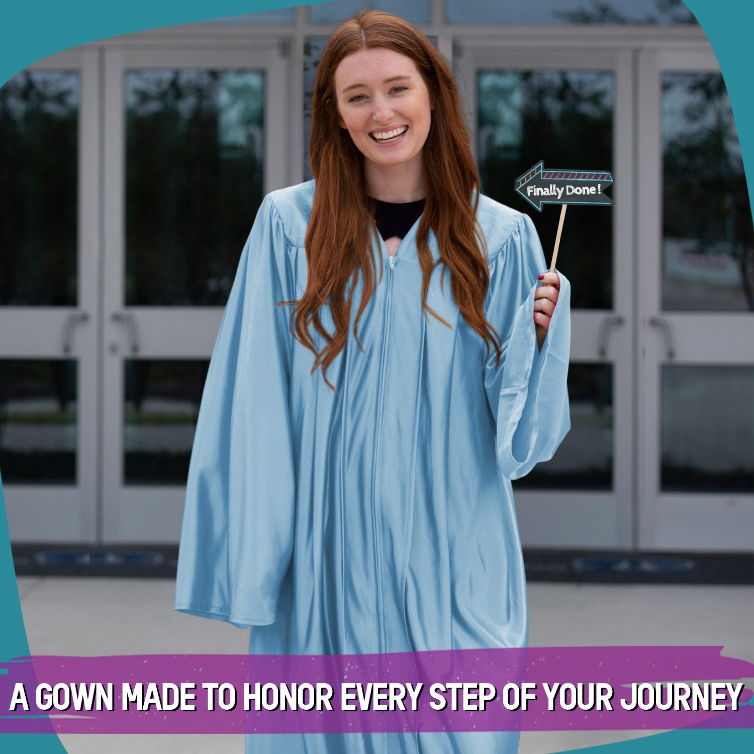 Shiny Light Blue Graduation Gown - Endea Graduation