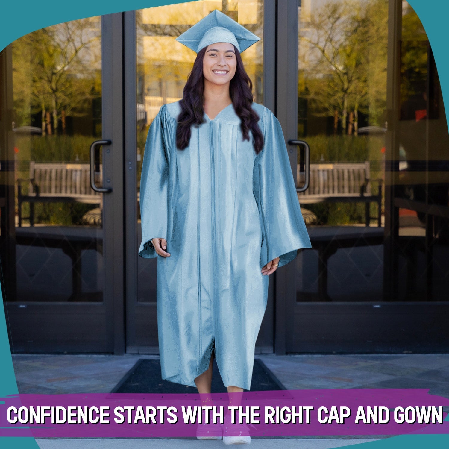 Shiny Light Blue Graduation Gown & Cap - Endea Graduation