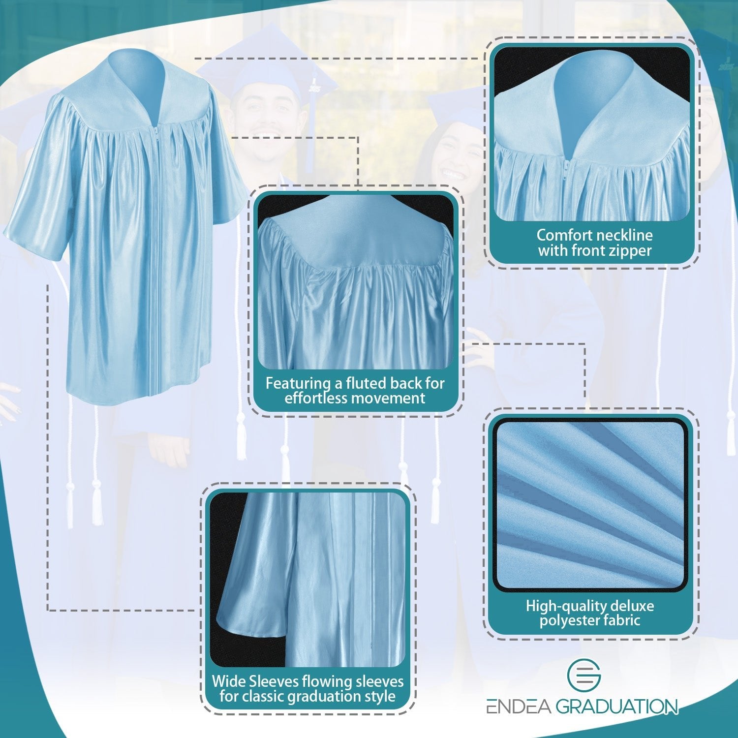 Shiny Light Blue Graduation Gown for Preschool - Endea Graduation