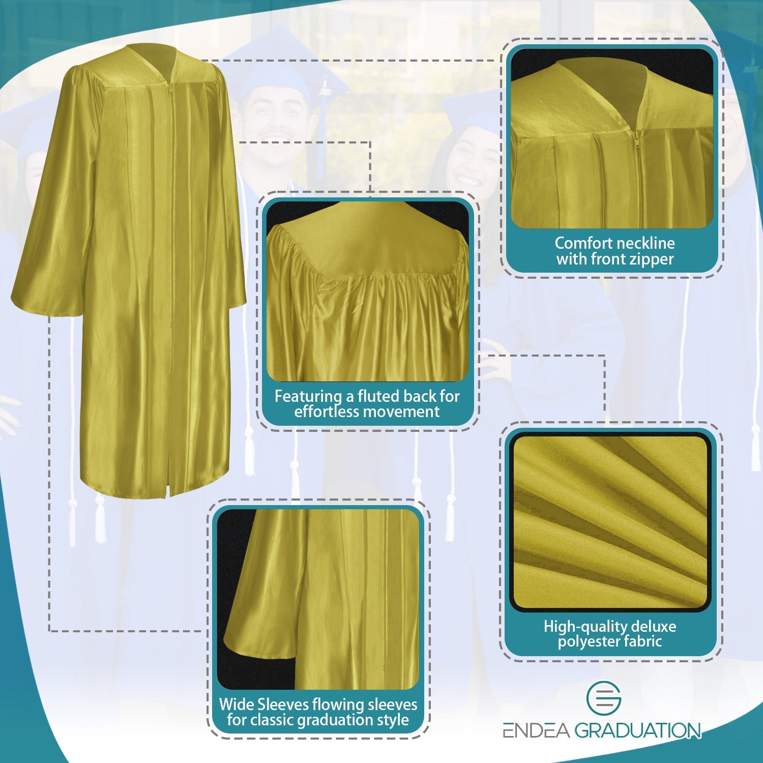 Shiny Majestic Gold Graduation Gown - Endea Graduation