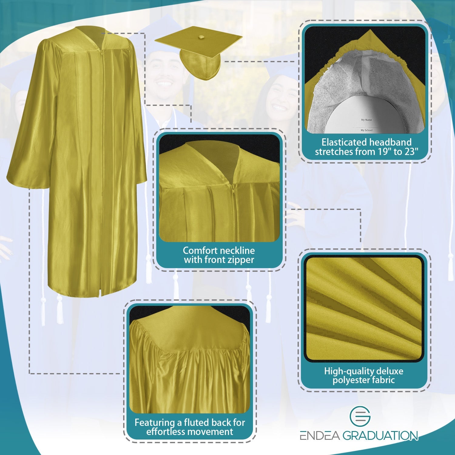 Shiny Majestic Gold Graduation Gown & Cap - Endea Graduation