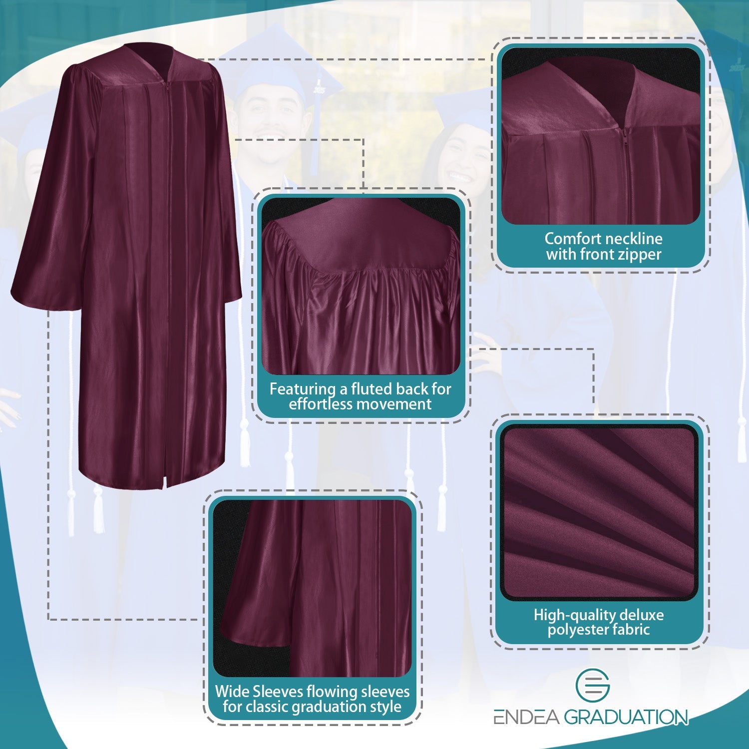 Shiny Maroon Graduation Gown - Endea Graduation