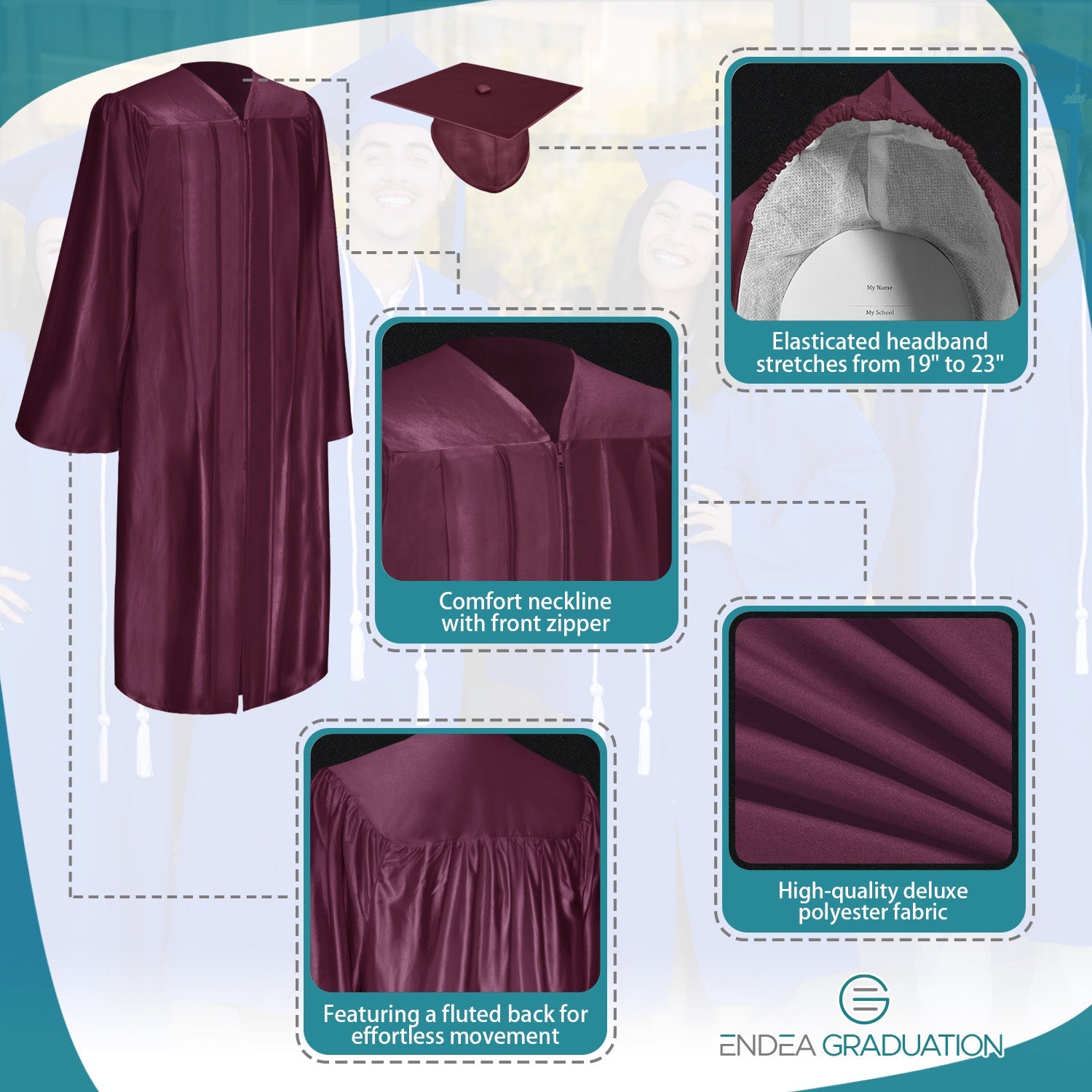 Shiny Maroon Graduation Gown & Cap - Endea Graduation