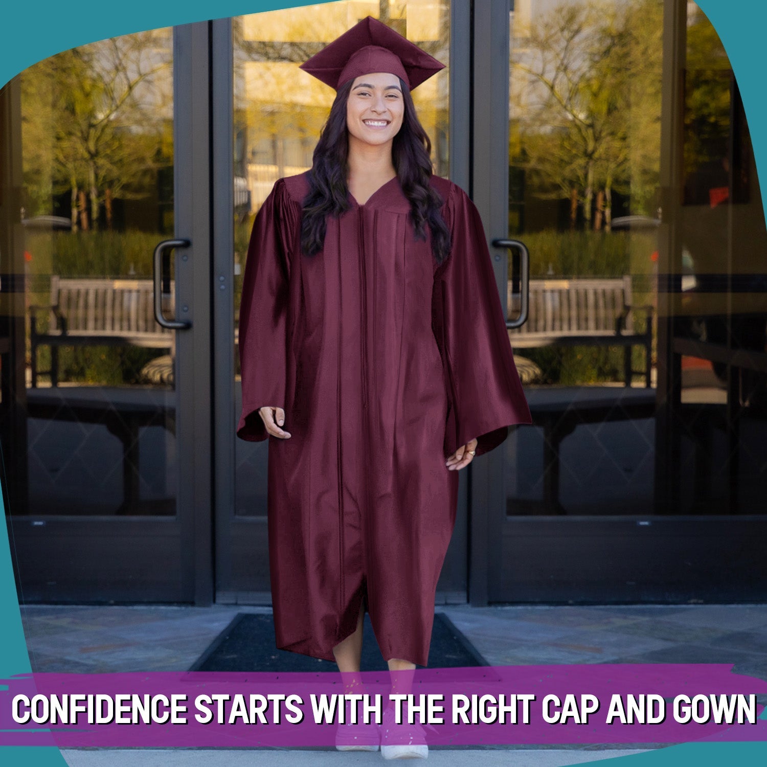 Shiny Maroon Graduation Gown & Cap - Endea Graduation