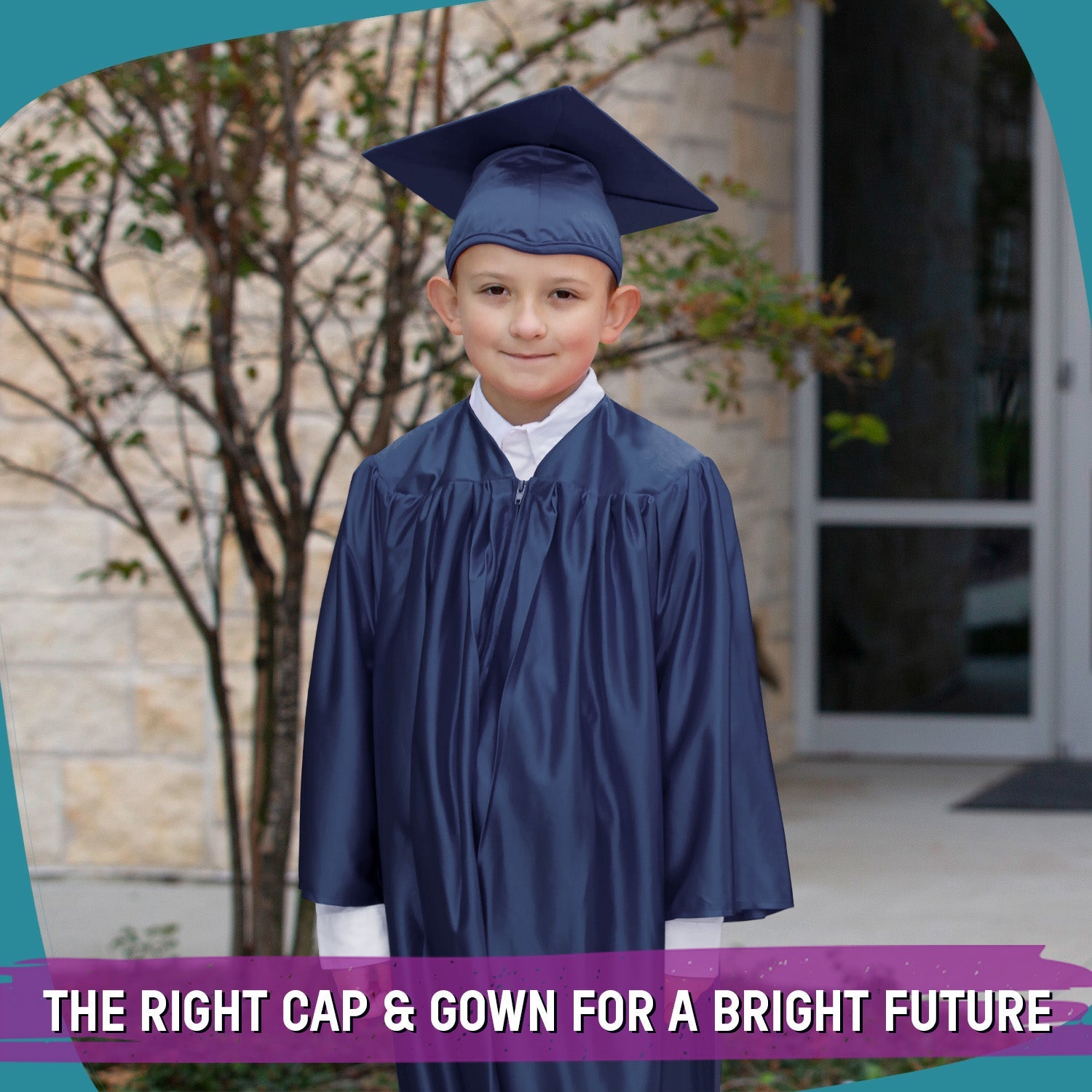 Shiny Navy Blue Graduation Cap and Gown for Pre - school - Endea Graduation