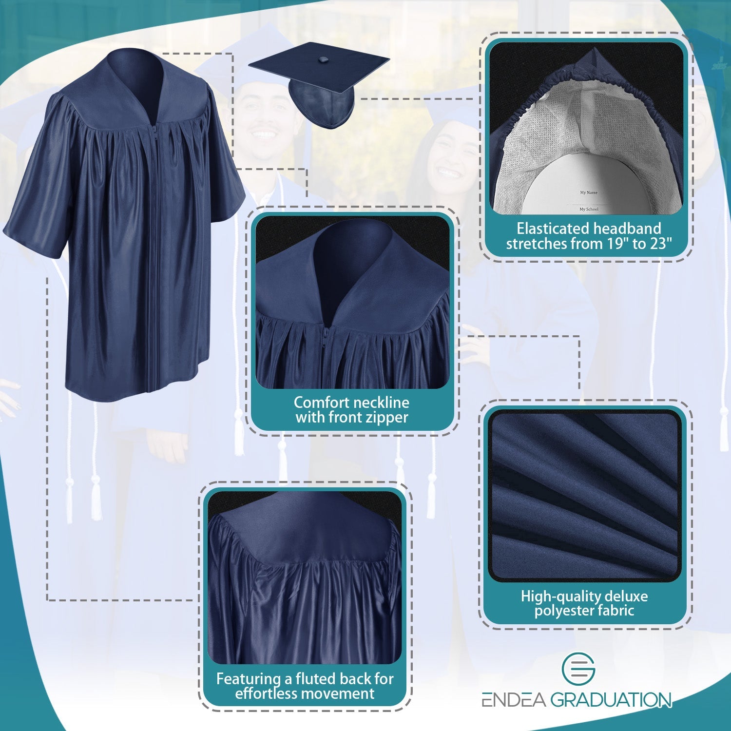 Shiny Navy Blue Graduation Cap and Gown for Pre - school - Endea Graduation