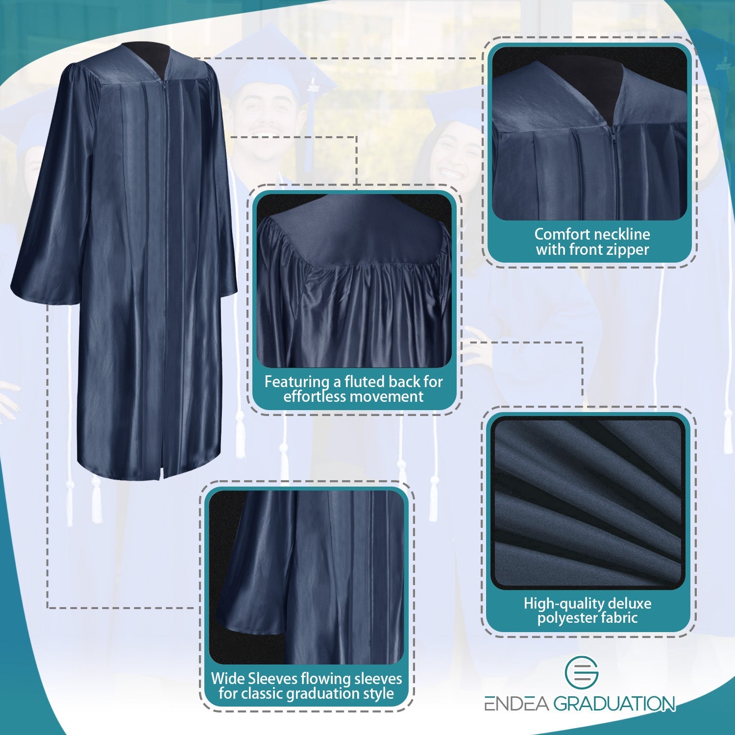 Shiny Navy Blue Graduation Gown - Endea Graduation