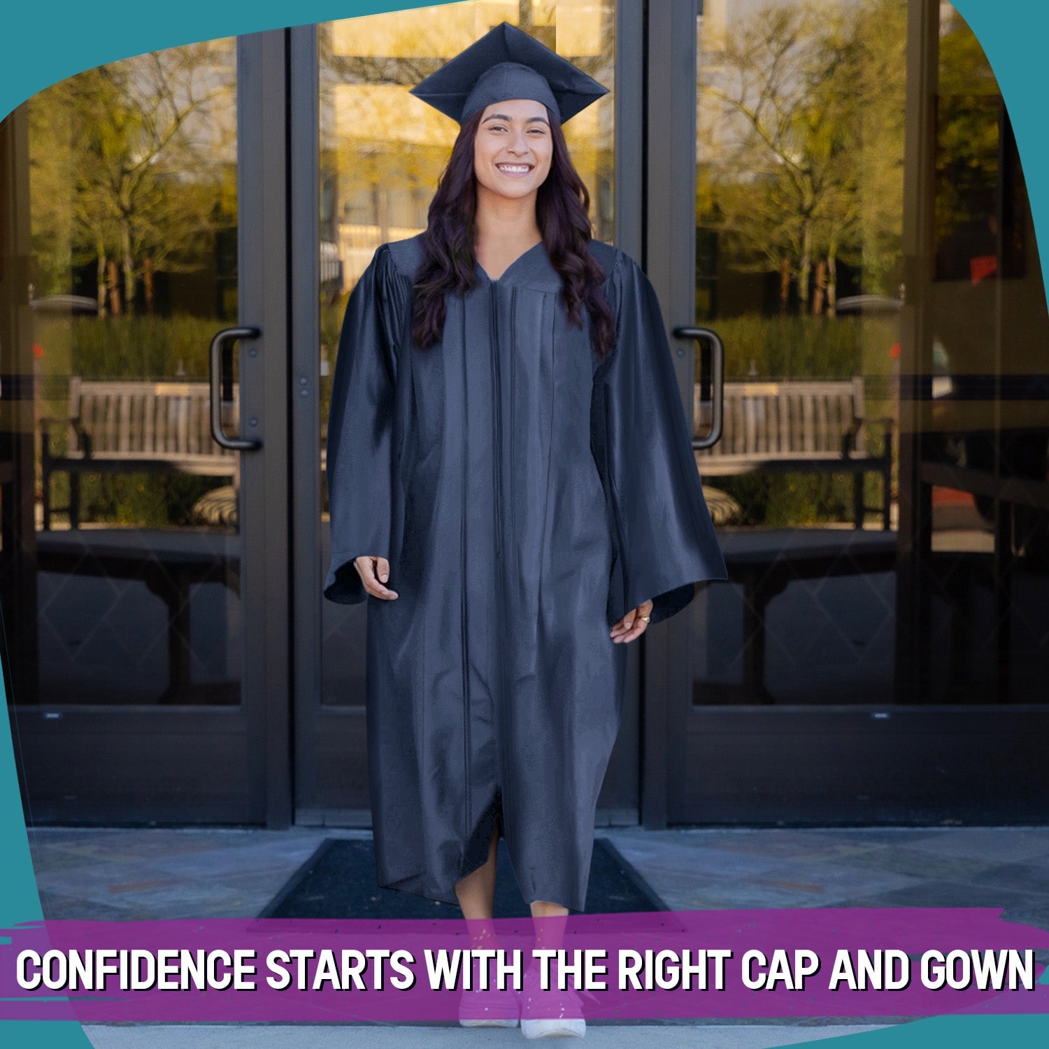 Endea Graduation Shiny Navy Blue Graduation Gown Cap