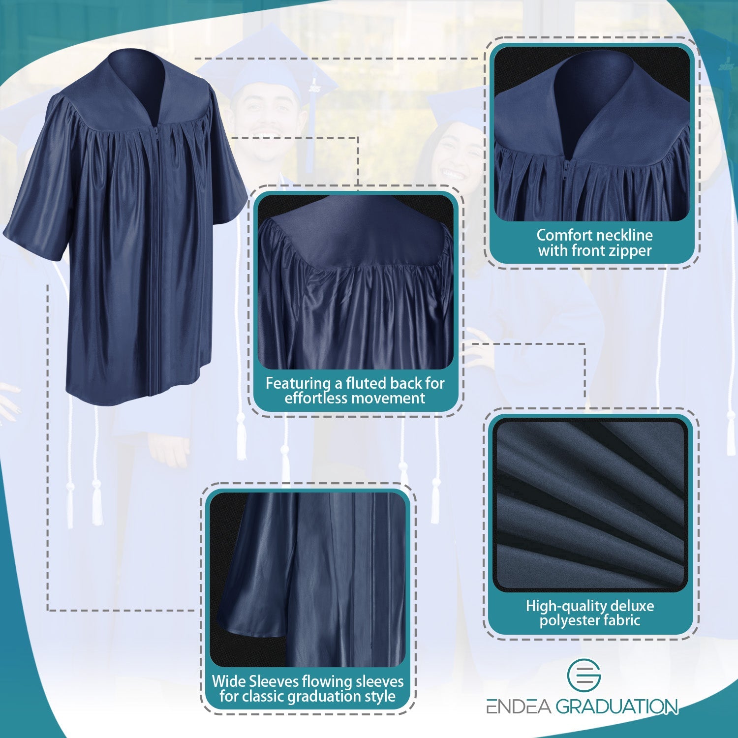 Shiny Navy Blue Graduation Gown for Preschool - Endea Graduation