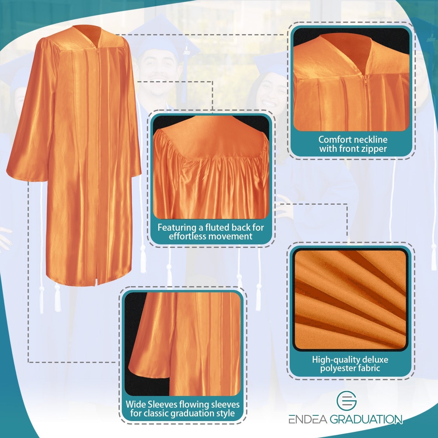 Shiny Orange Graduation Gown - Endea Graduation